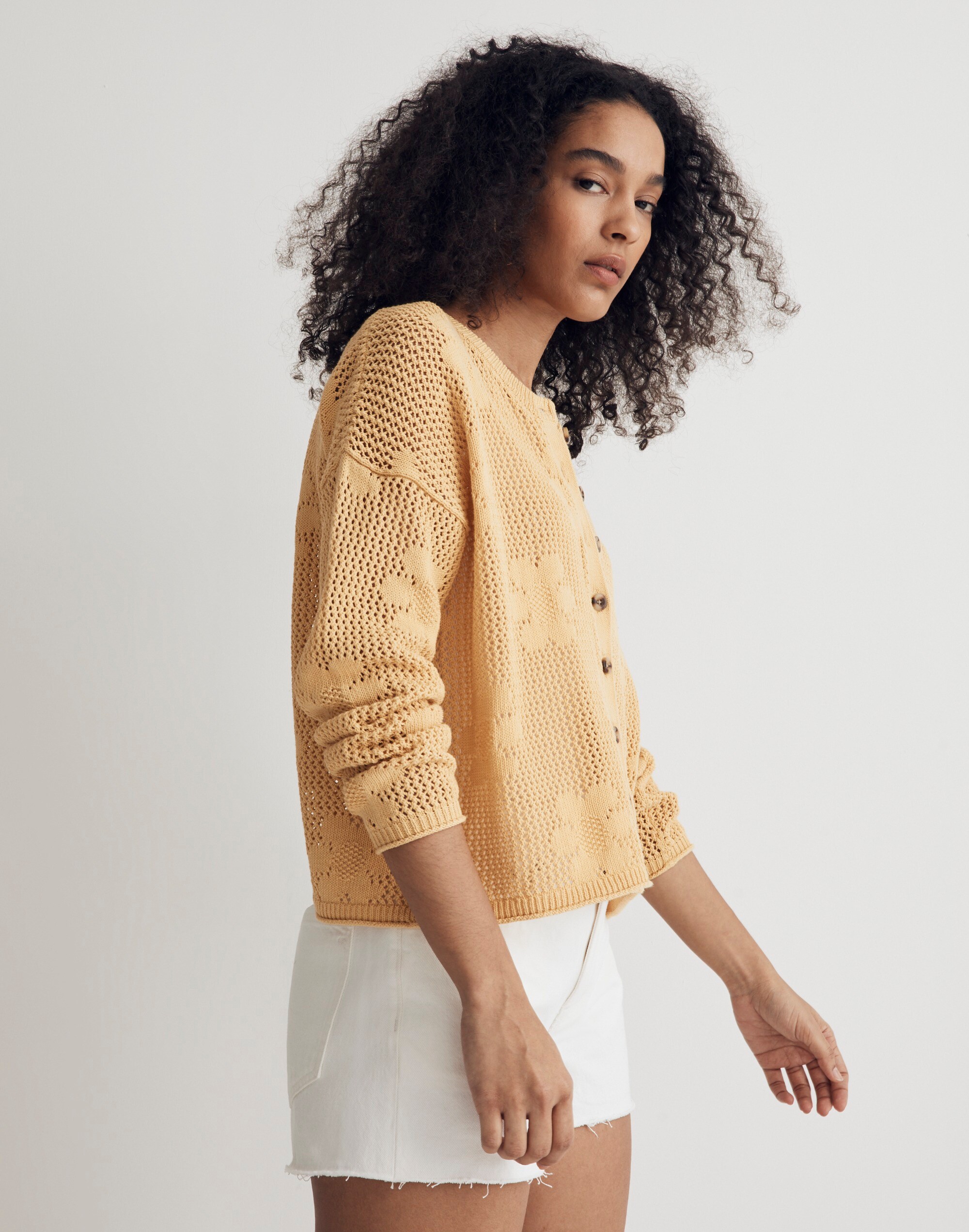 Floral Open-Stitch Cardigan Sweater