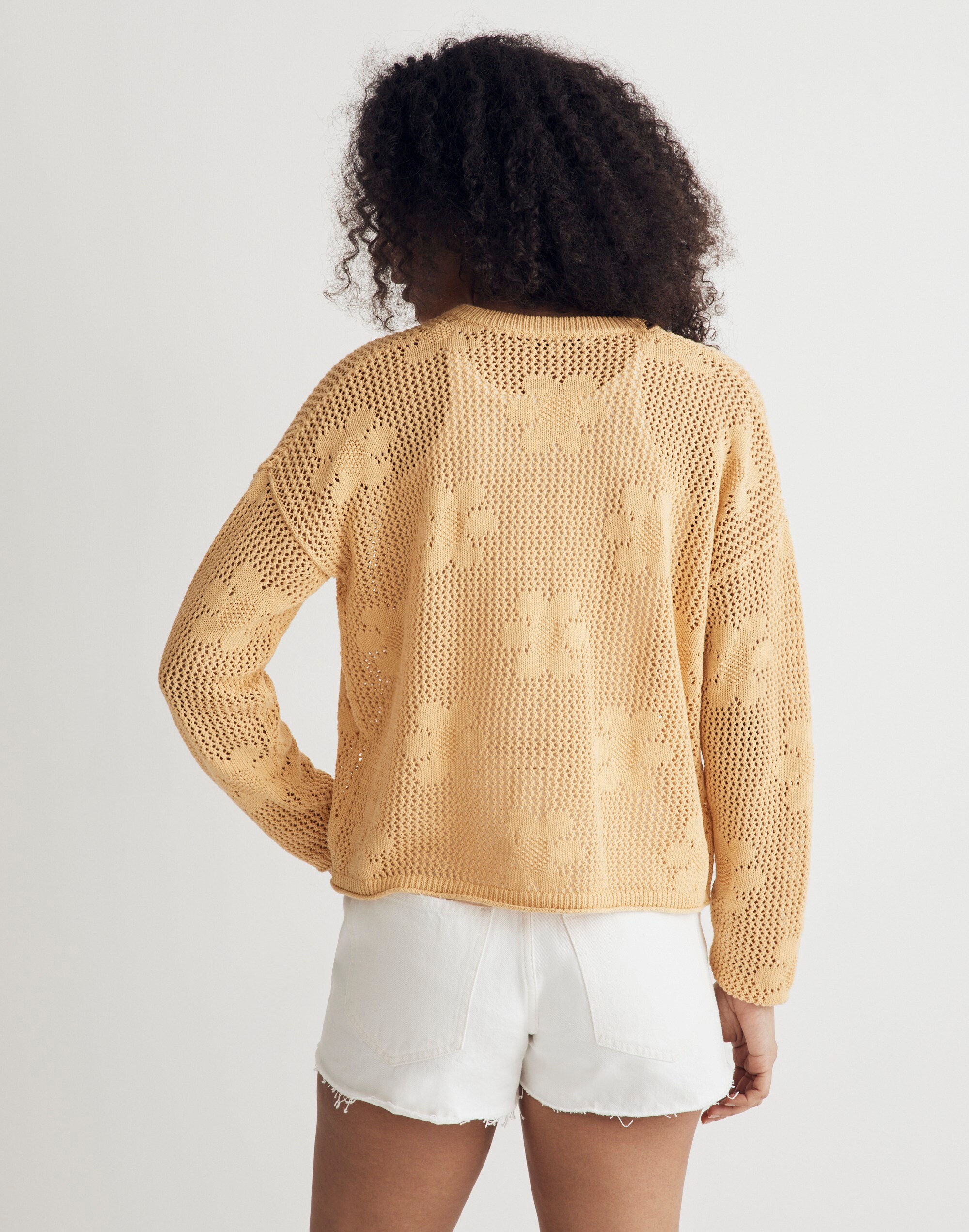 Floral Open-Stitch Cardigan Sweater