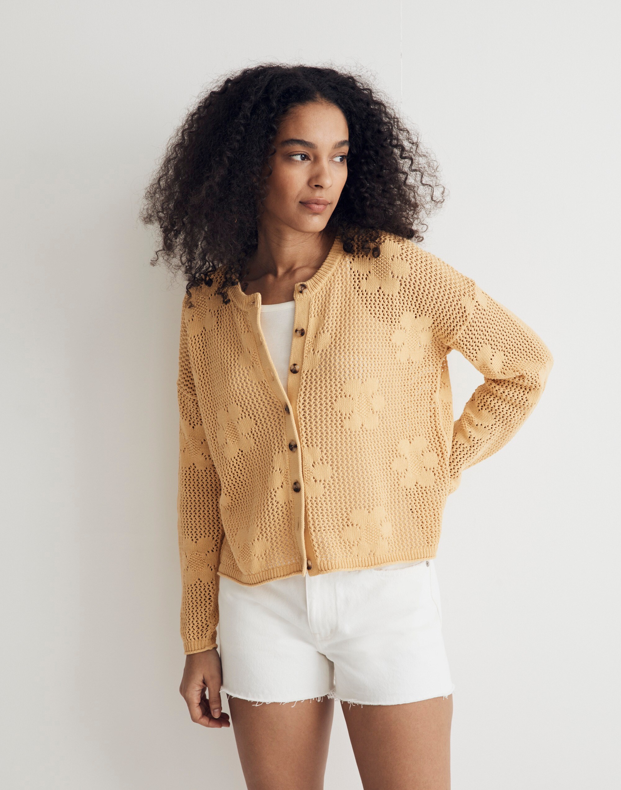 Floral Open-Stitch Cardigan Sweater