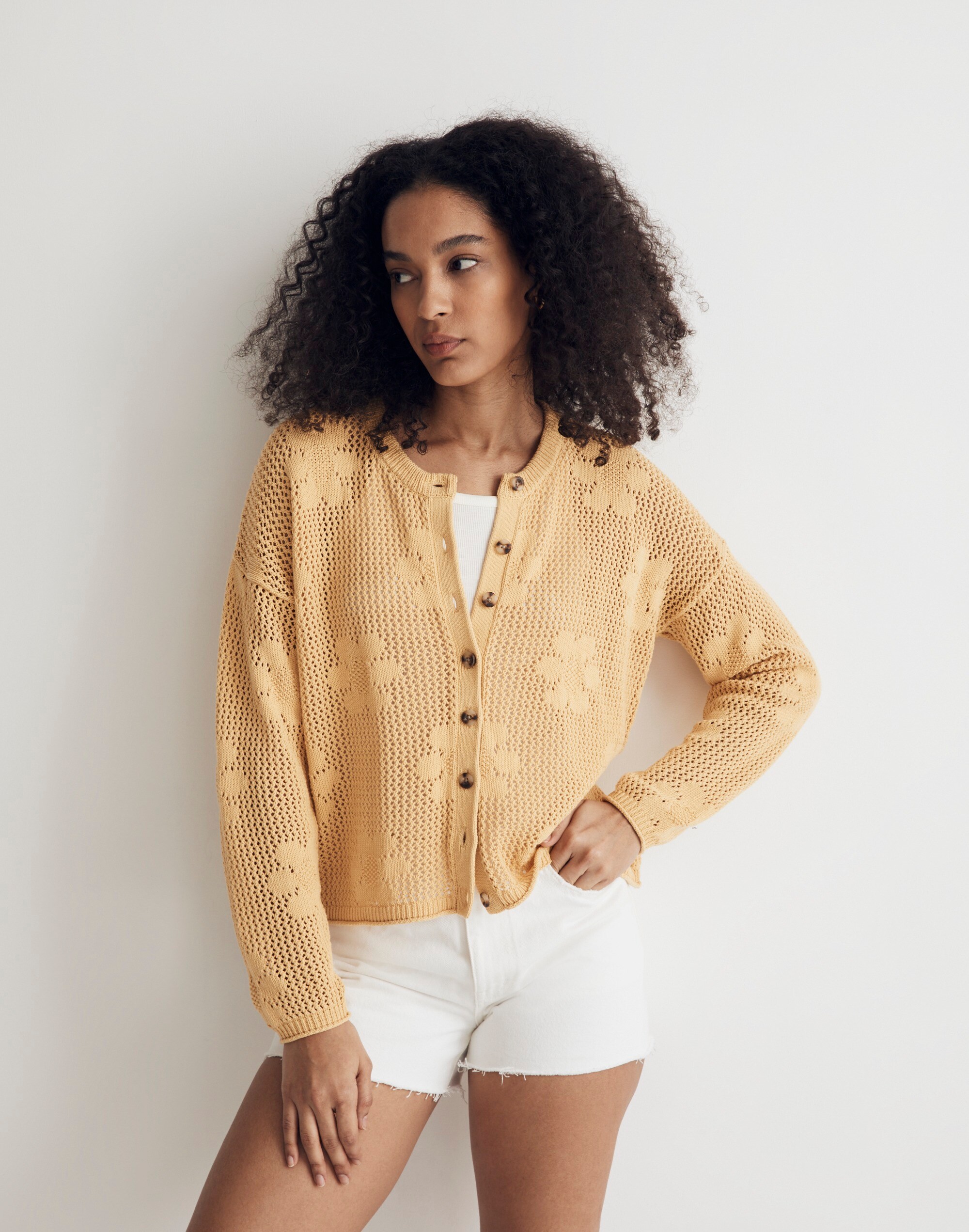 Floral Open-Stitch Cardigan Sweater