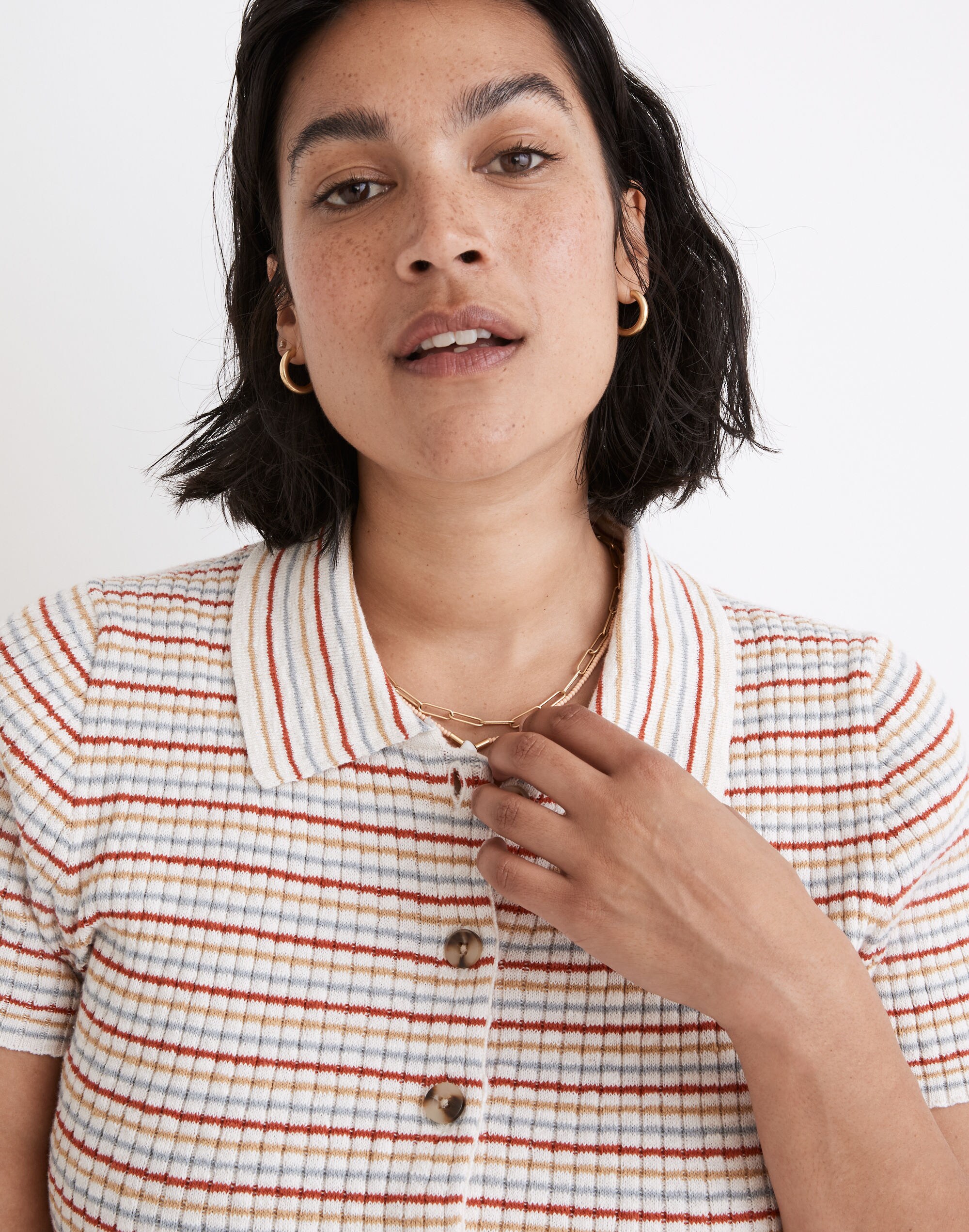 Barbrook Button-Front Sweater Polo in Stripe