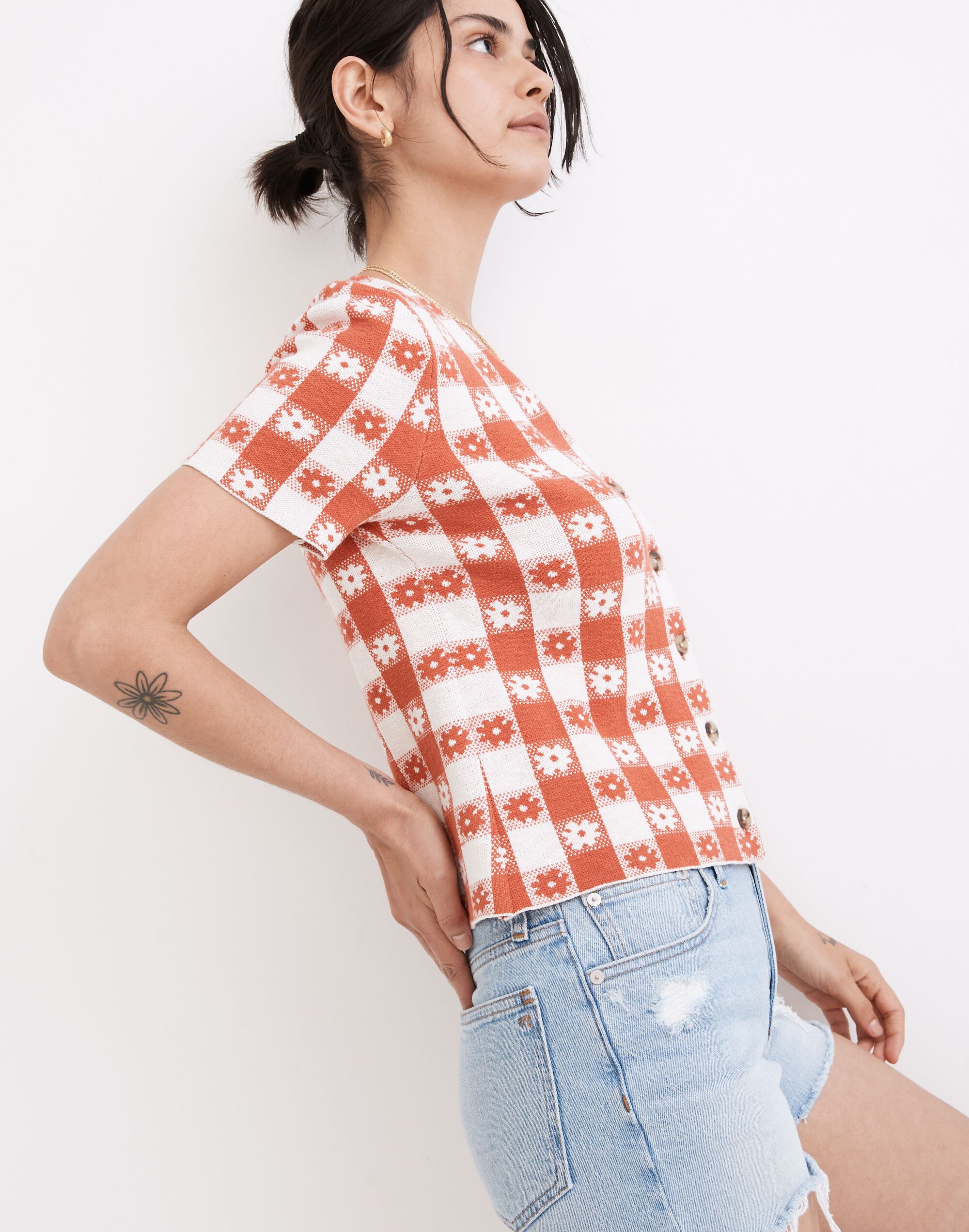 Floral Gingham Sweater Tee