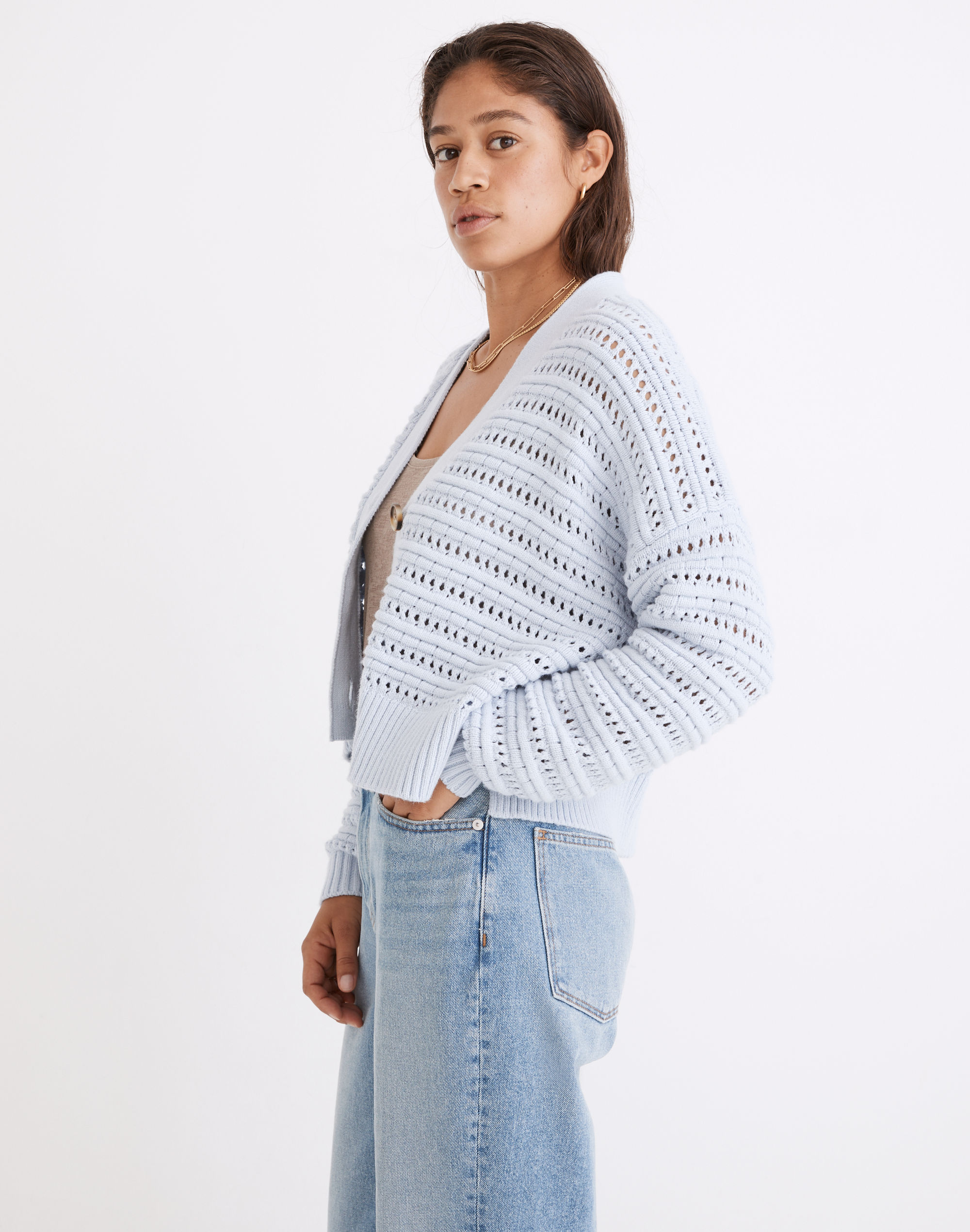 Tanfield Open-Stitch Cardigan Sweater