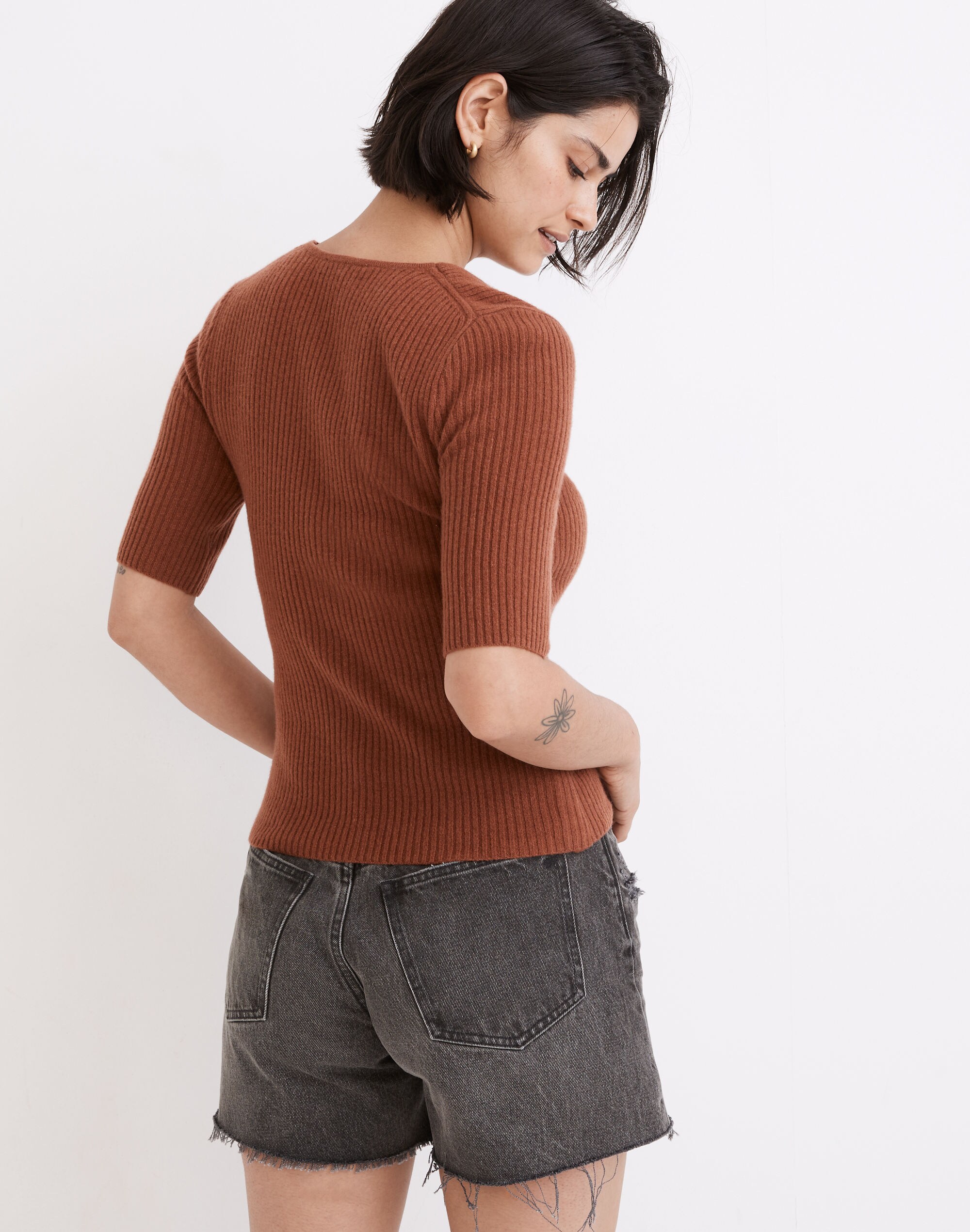 (Re)sourced Cashmere Short-Sleeve Cardigan Sweater