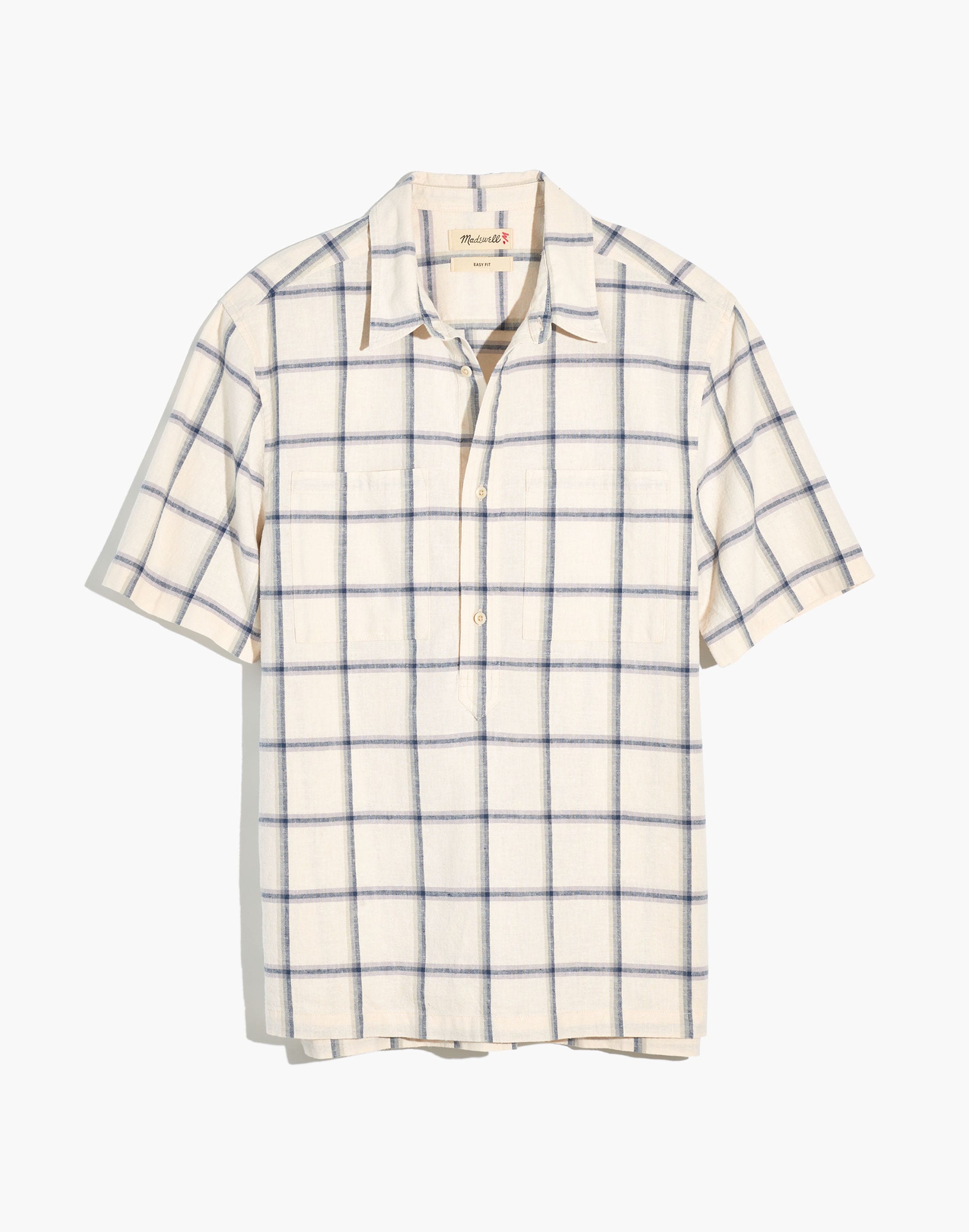 Hemp-Cotton Popover Short-Sleeve Shirt