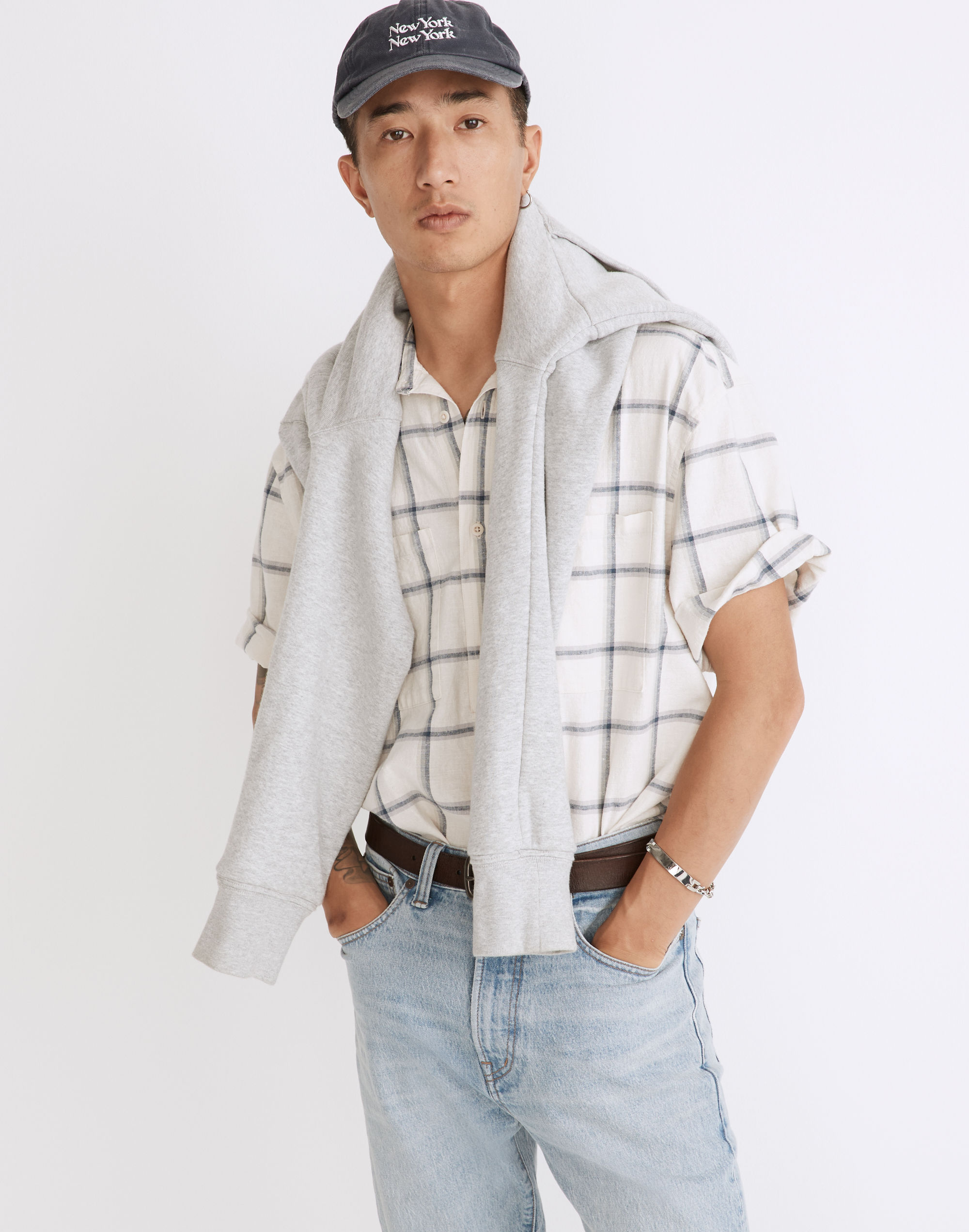 Hemp-Cotton Popover Short-Sleeve Shirt