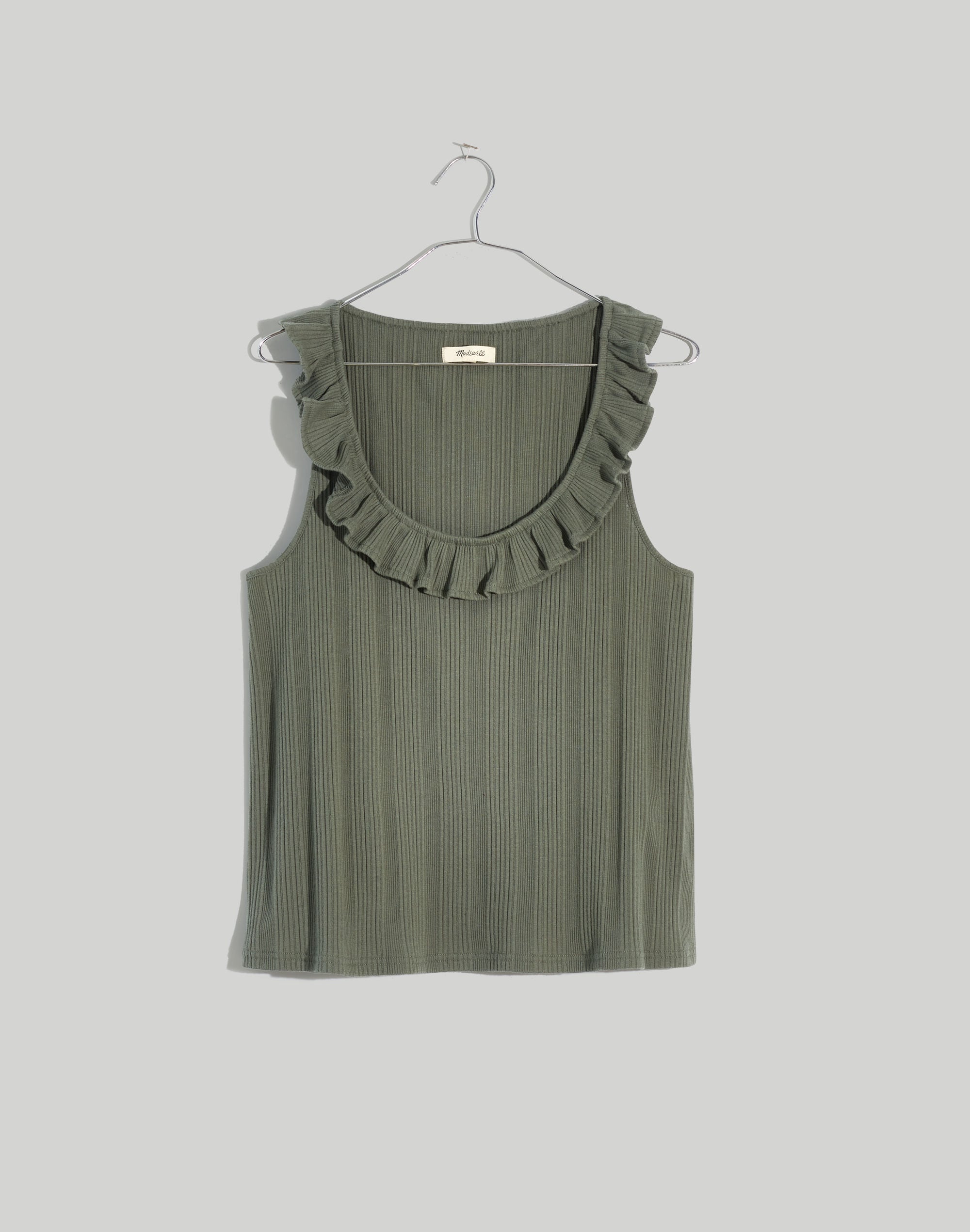ribbed pointelle ruffled scoop tank