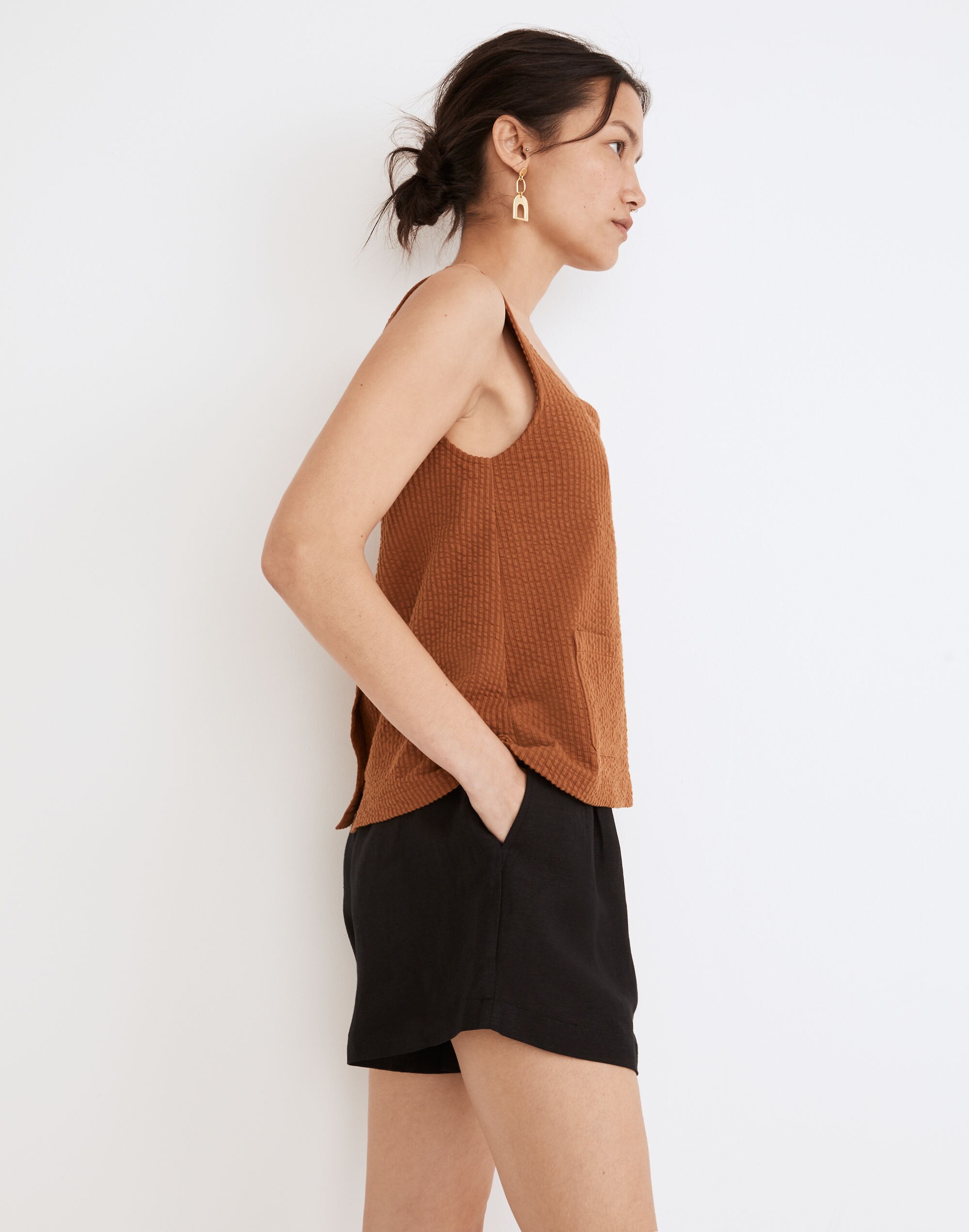 Knit Seersucker Patch Pocket Tank