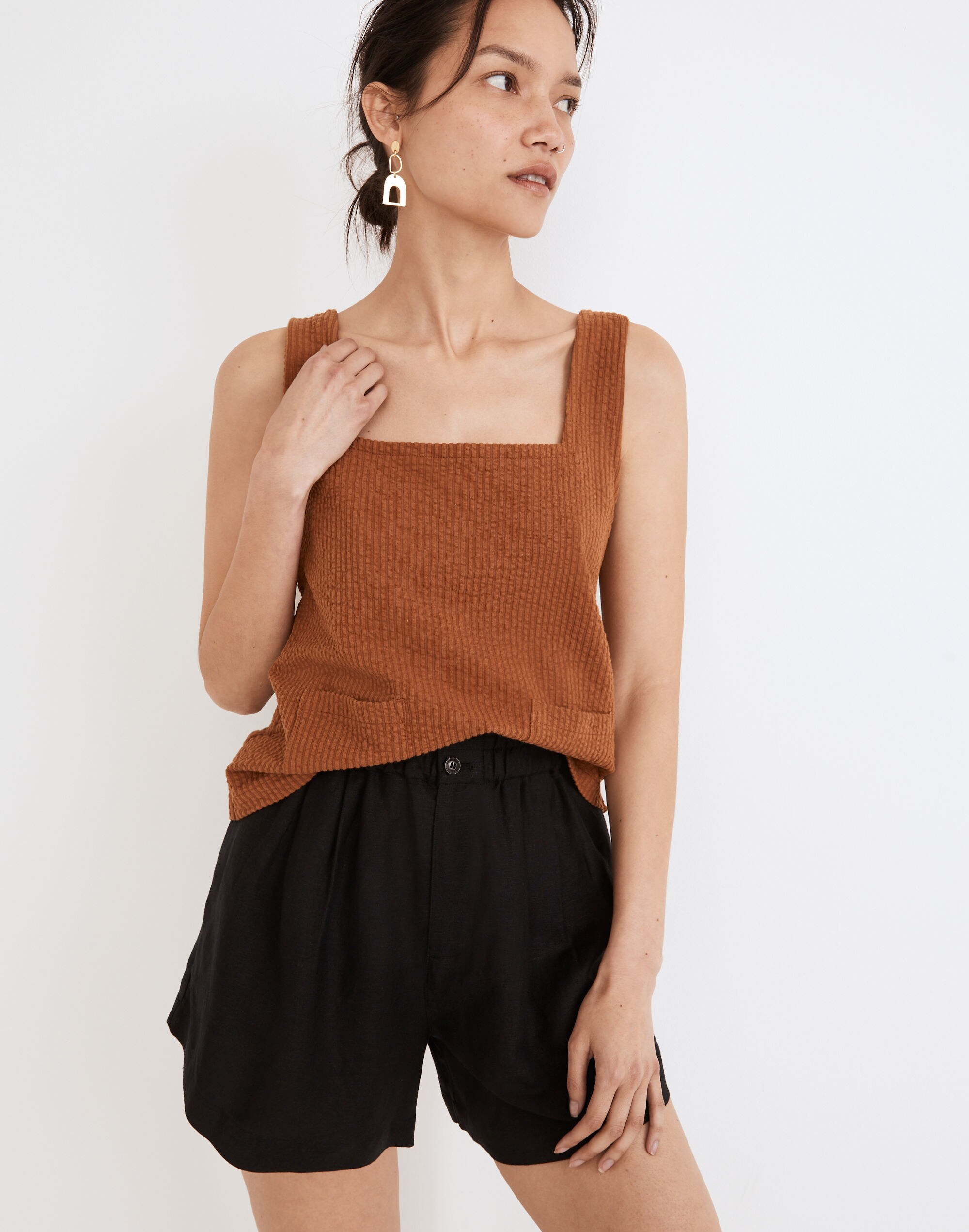 Knit Seersucker Patch Pocket Tank