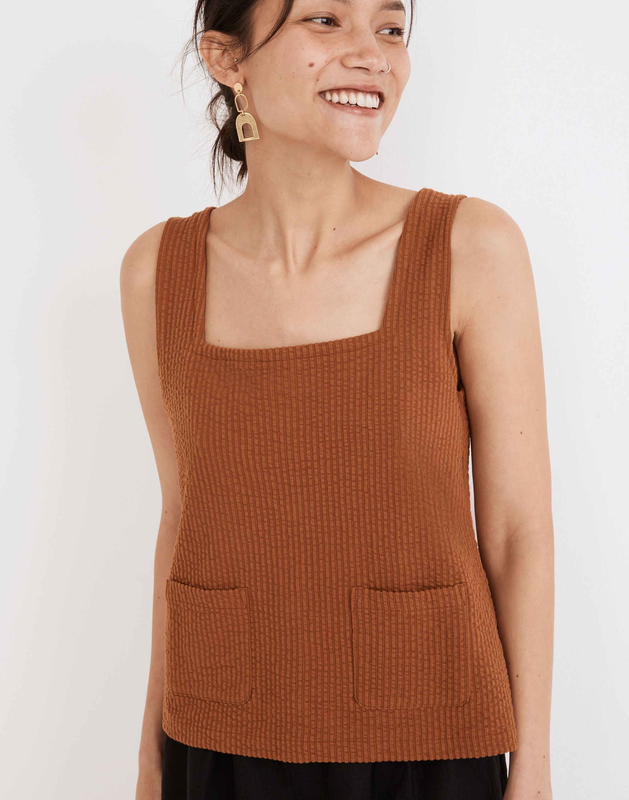 Knit Seersucker Patch Pocket Tank