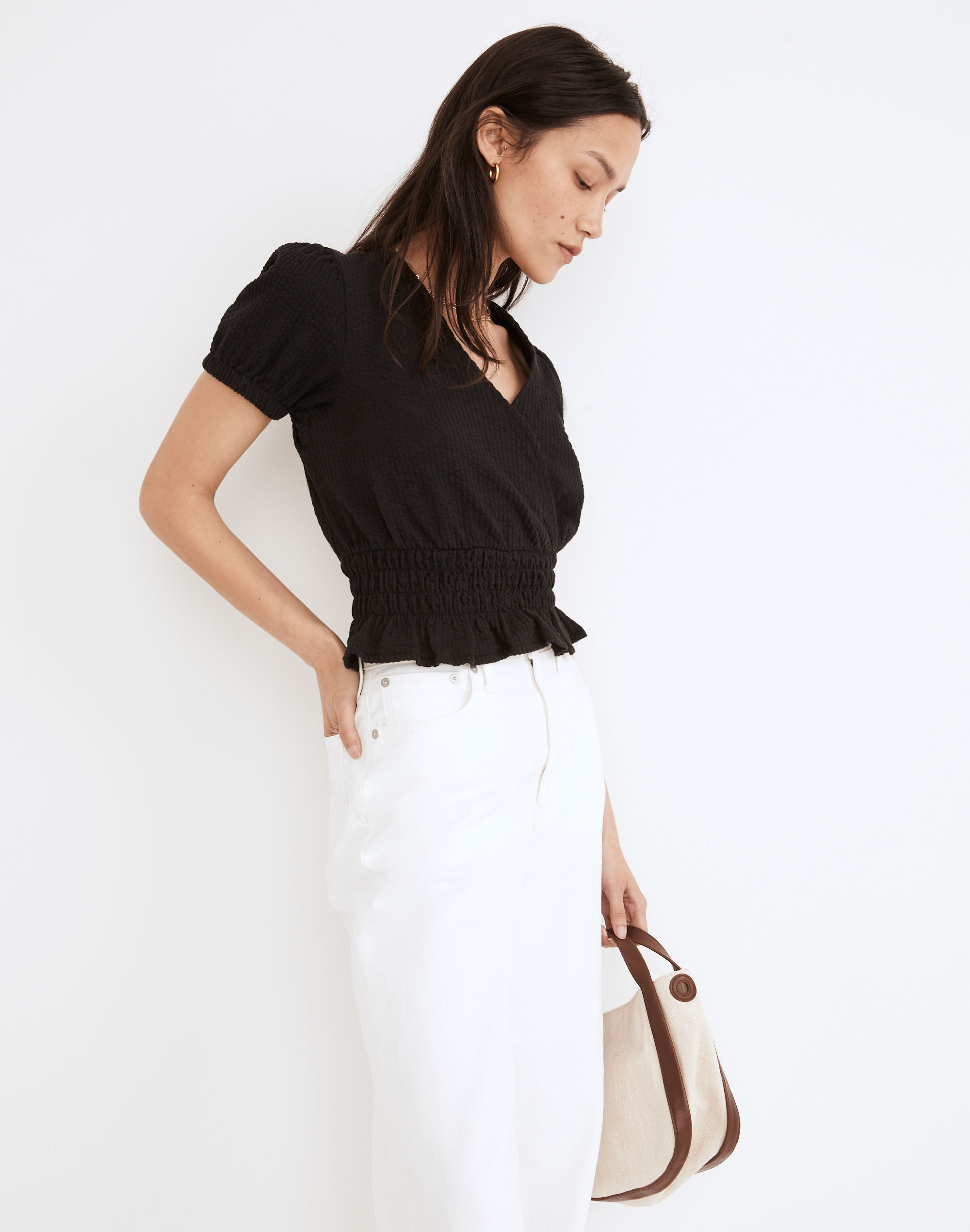 Knit Seersucker Smock-Waist Crop Top | Madewell