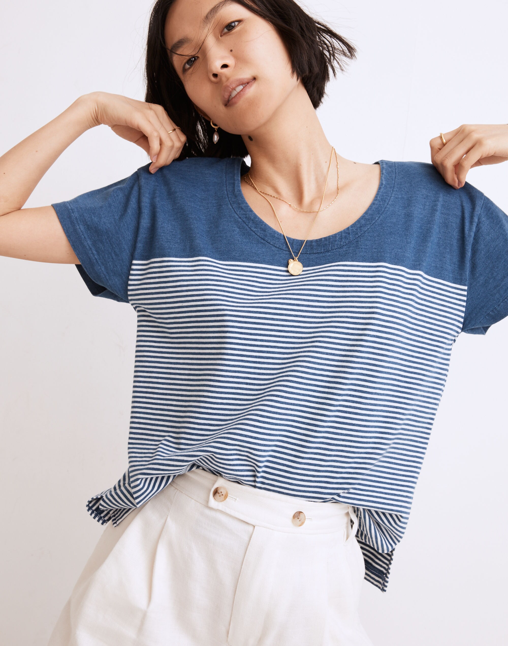Lyndale Oversized Tee in Indigo Mariner Stripe