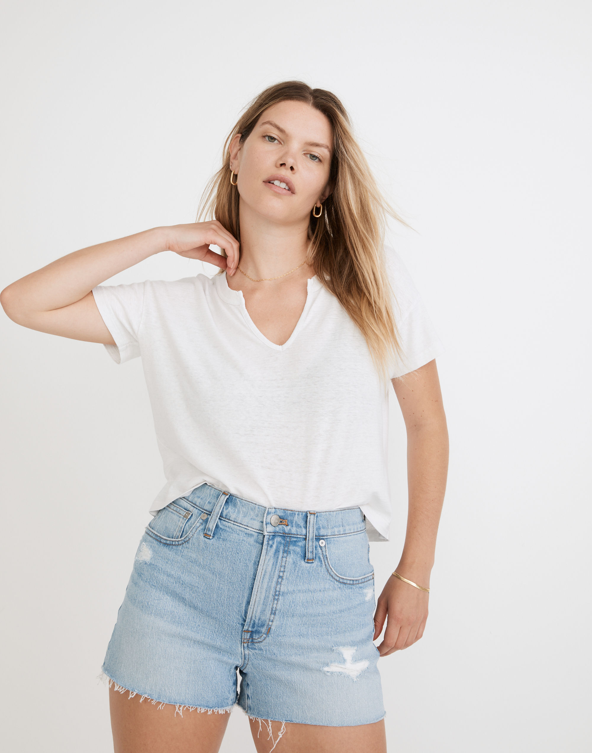 Hemp-Cotton Split-Neck Crop Tee