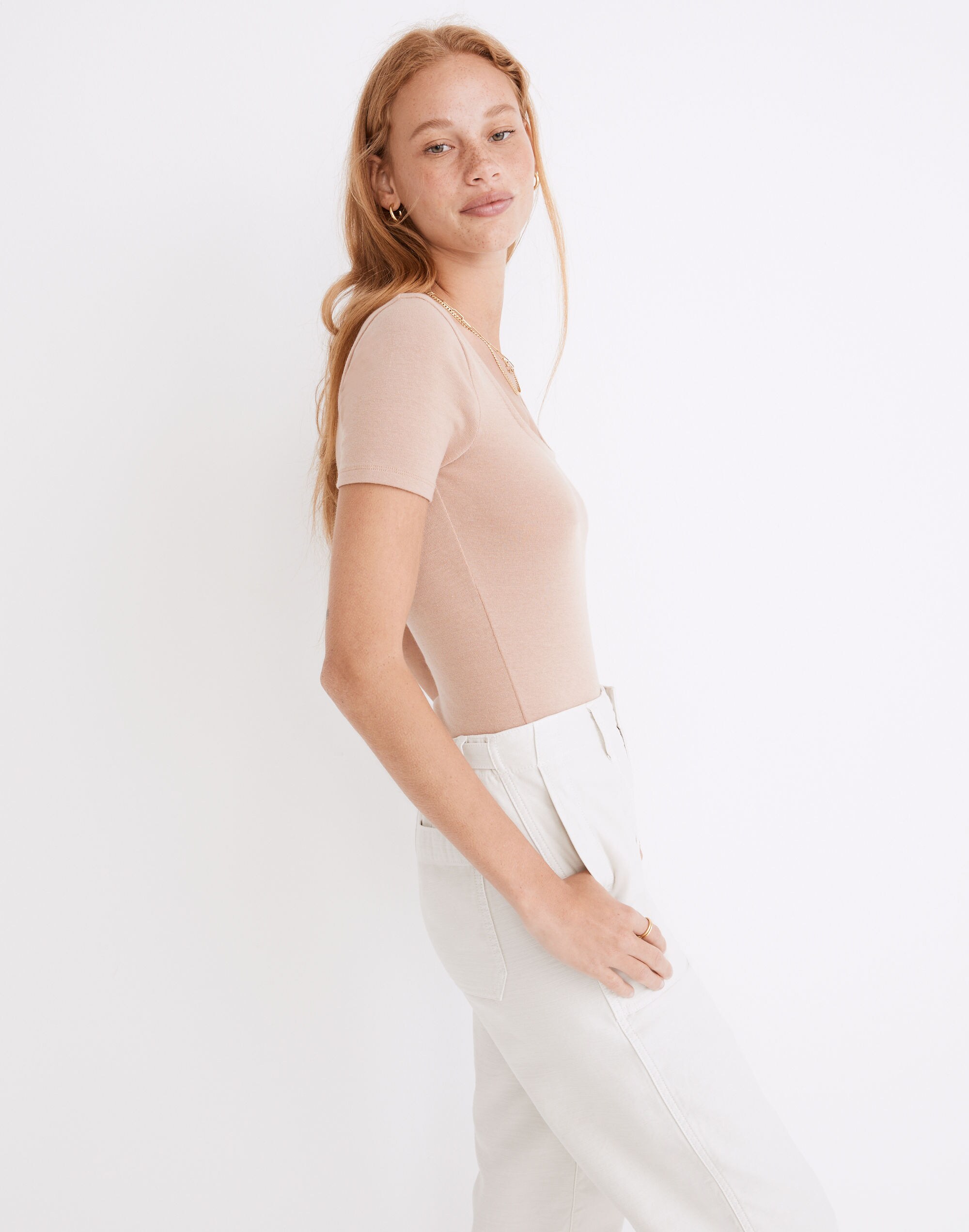 Ribbed Square-Neck Thong Bodysuit