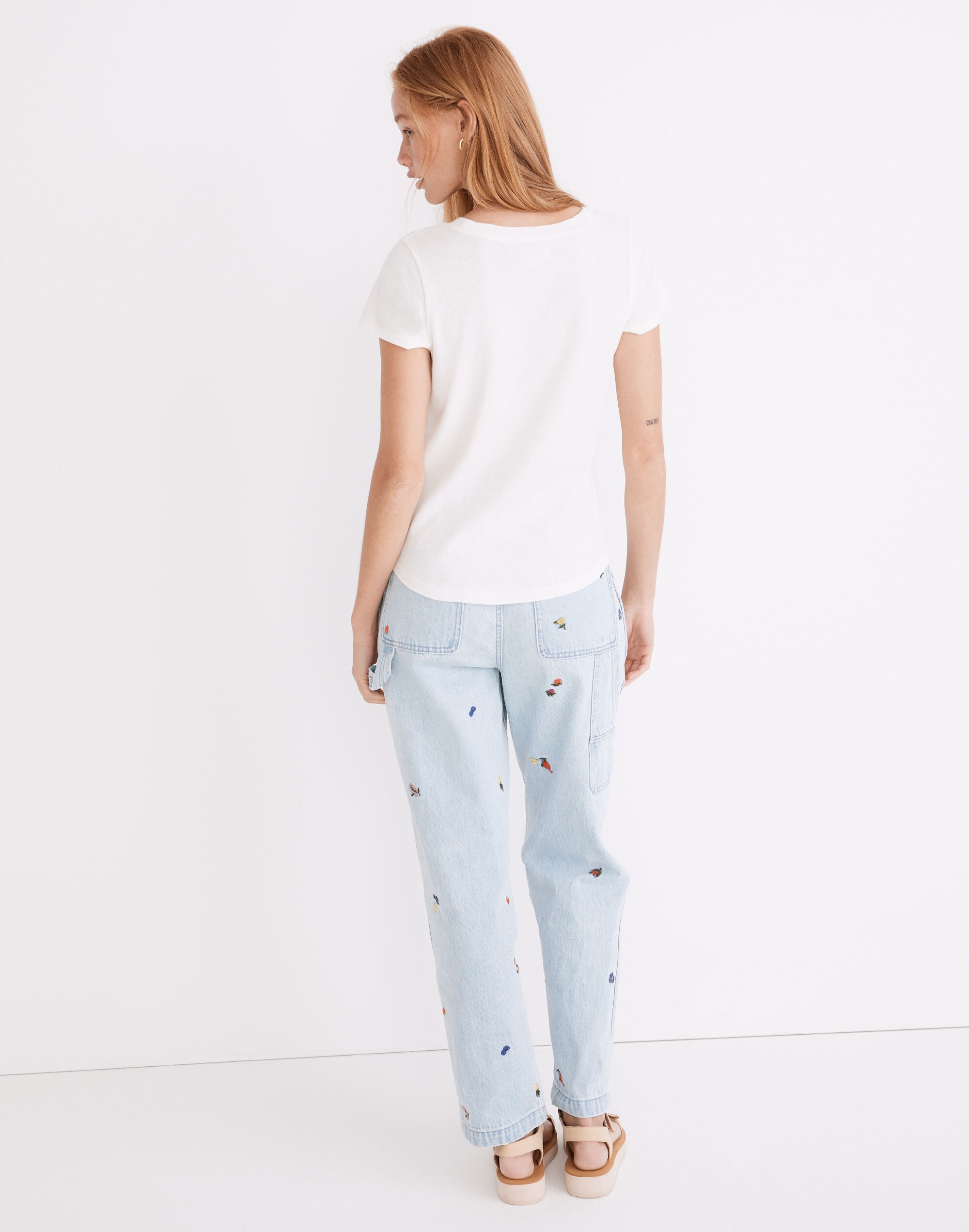 Strawberry Embroidered (Re)sourced Cotton Shrunken Shirttail Tee