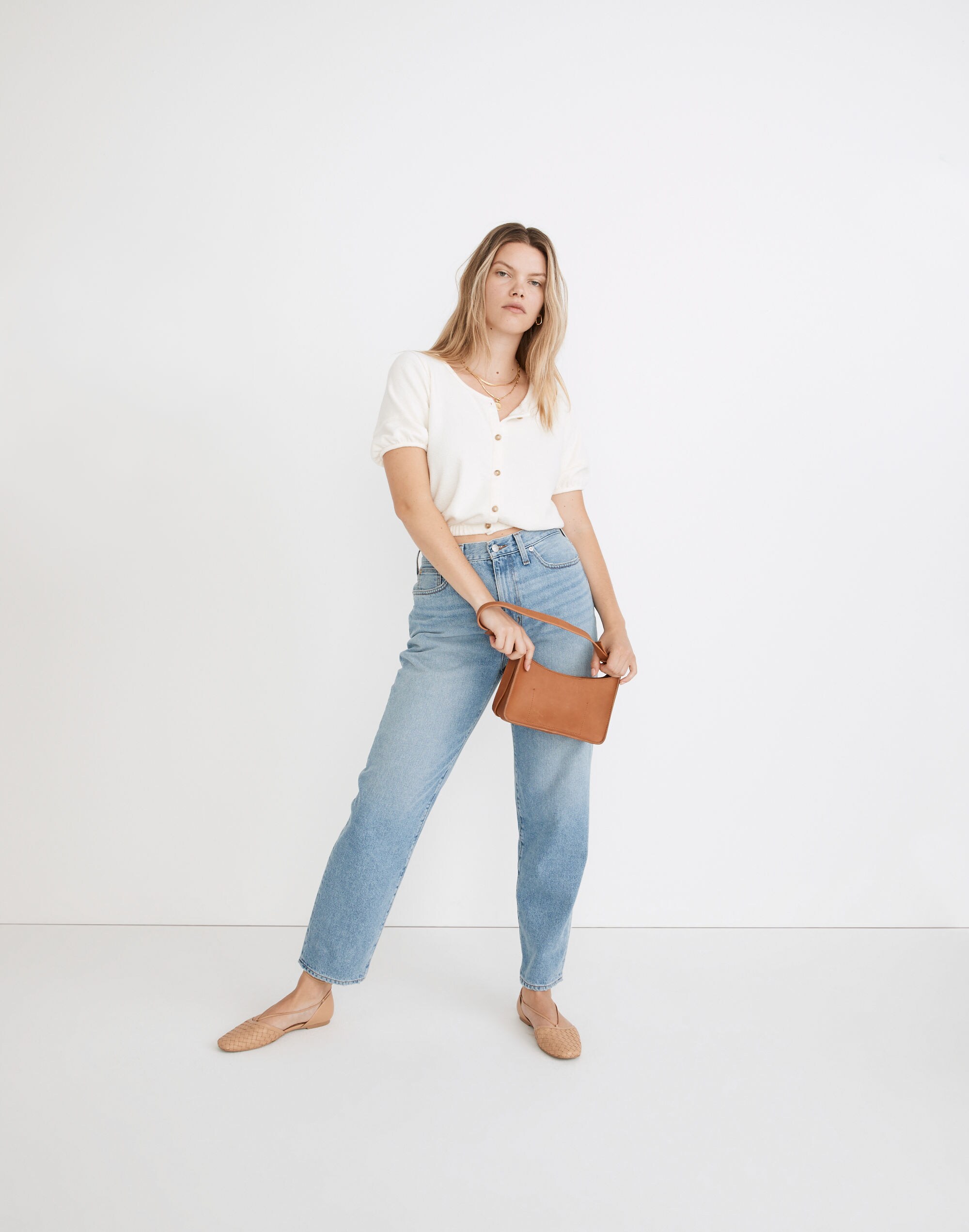 Loop-Terry Button-Front Crop Top