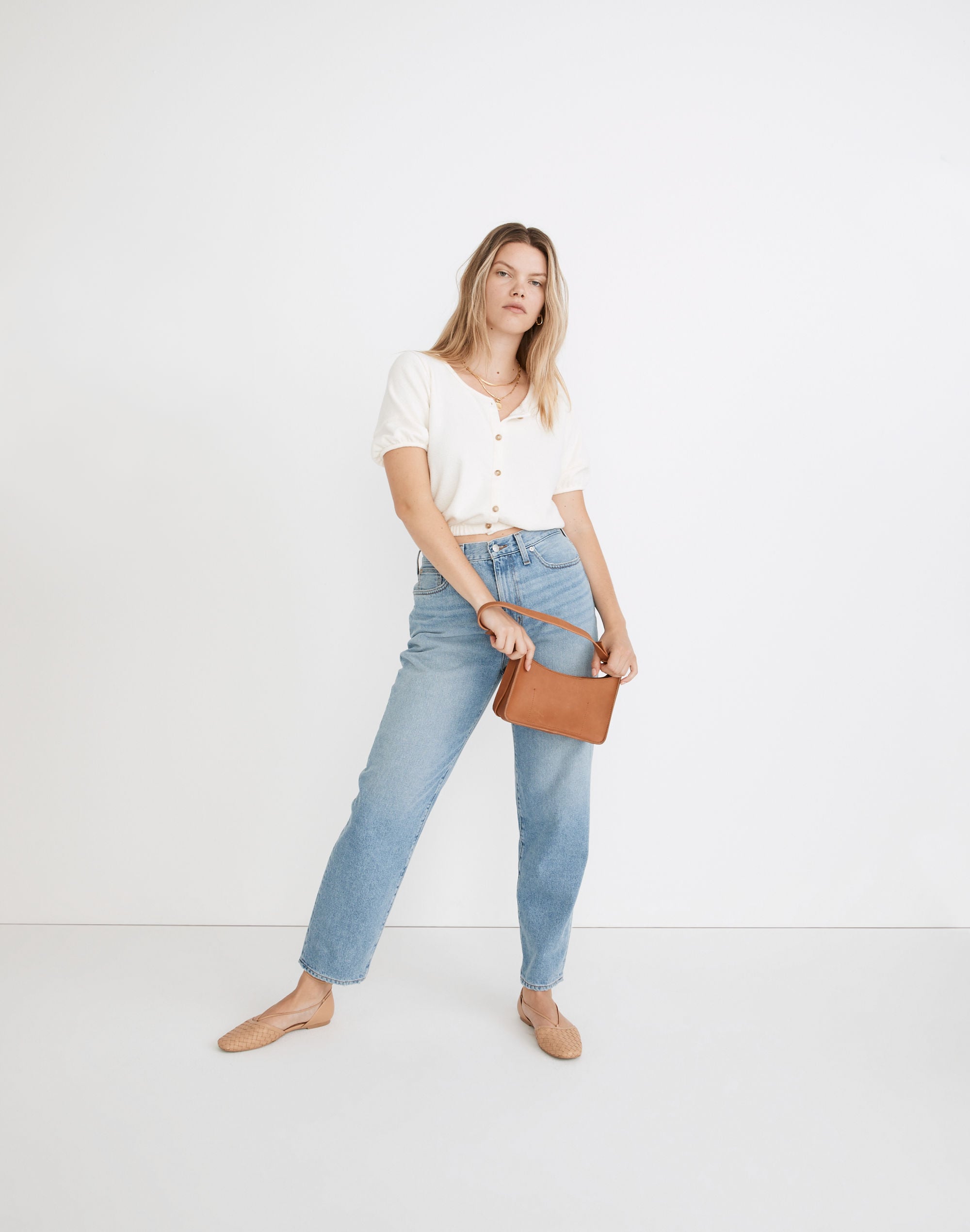 Loop-Terry Button-Front Crop Top