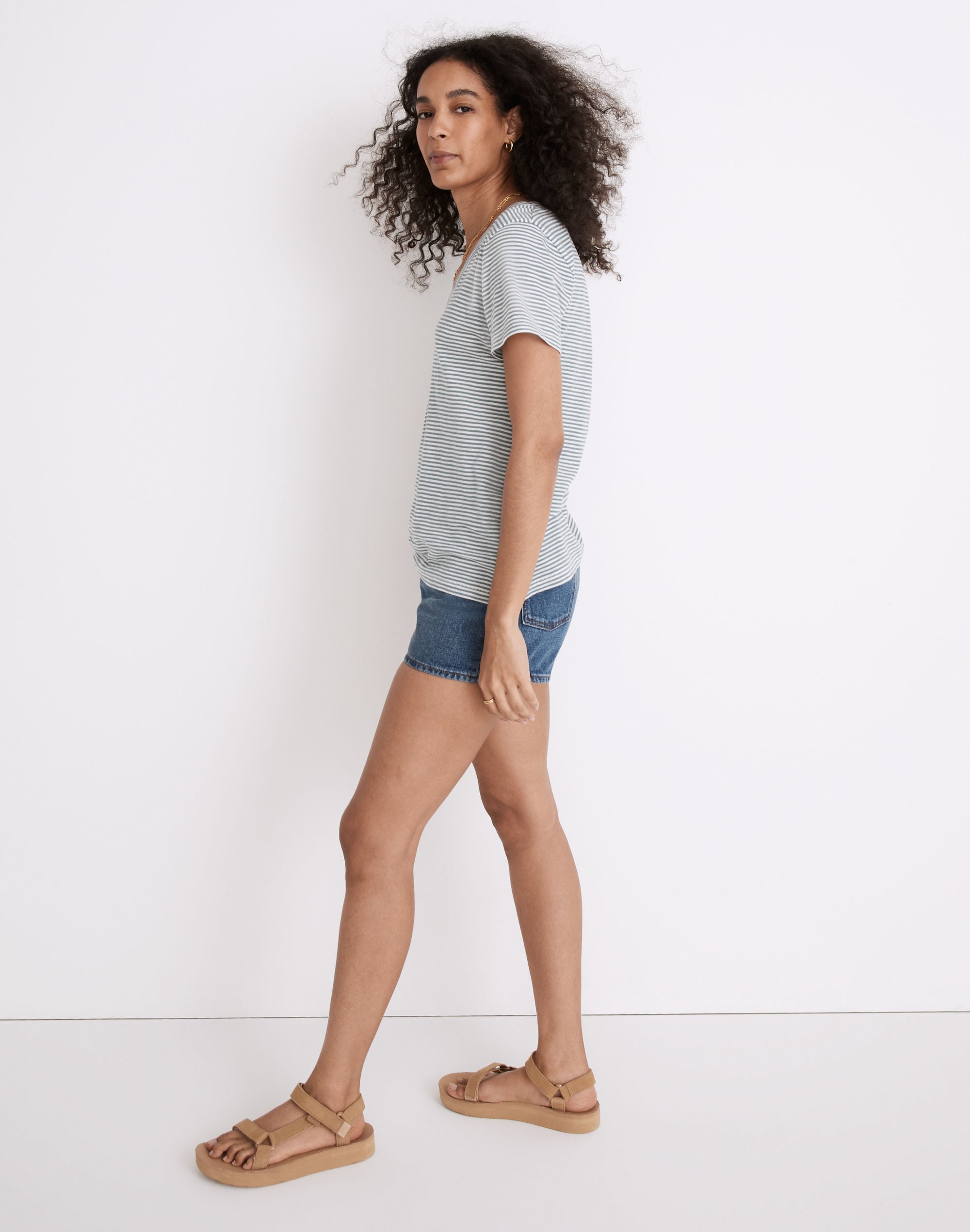 Whisper Cotton V-Neck Tee in Lighton Stripe