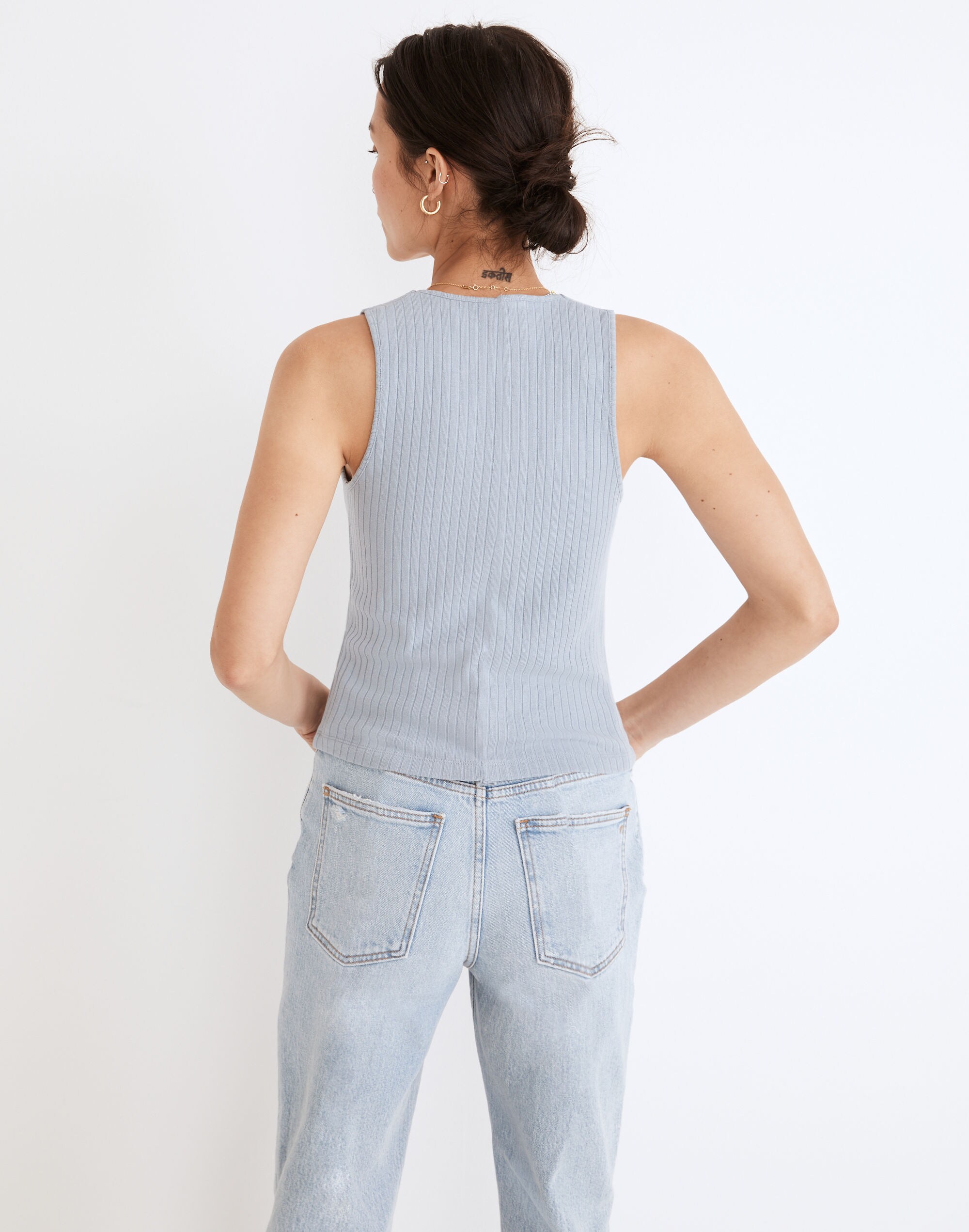 Ribbed Button-Front Crop Tank