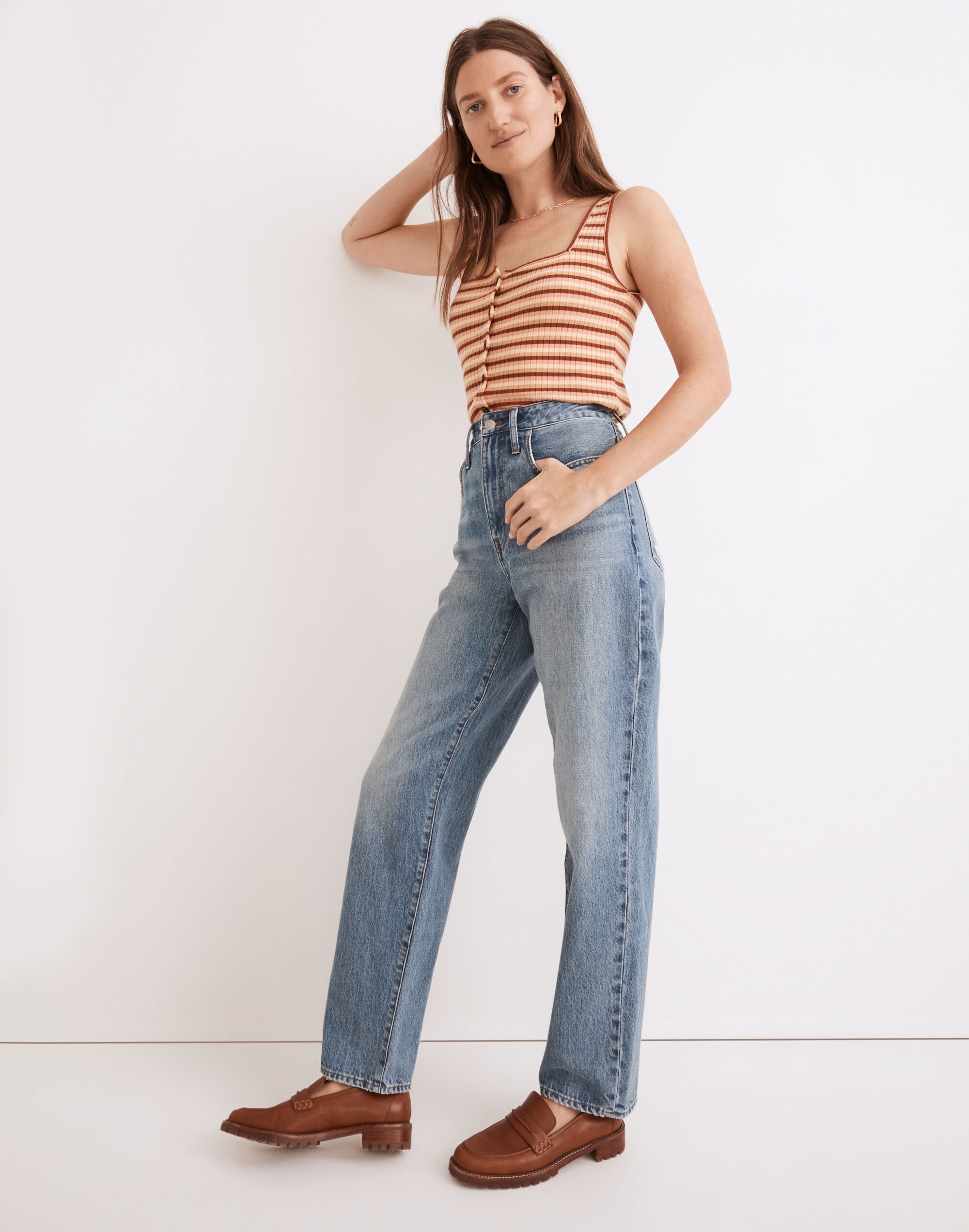 (Re)sourced Ribbed Button-Front Crop Tank in Braxton Stripe