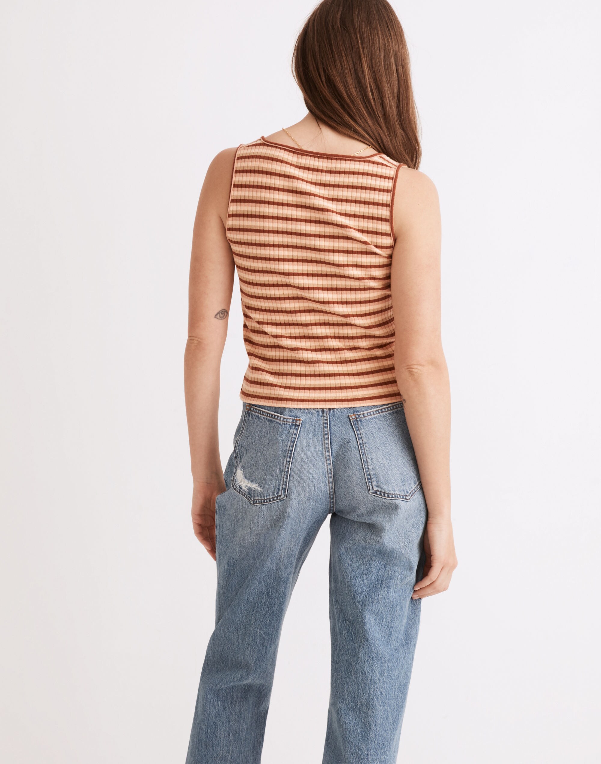 (Re)sourced Ribbed Button-Front Crop Tank in Braxton Stripe