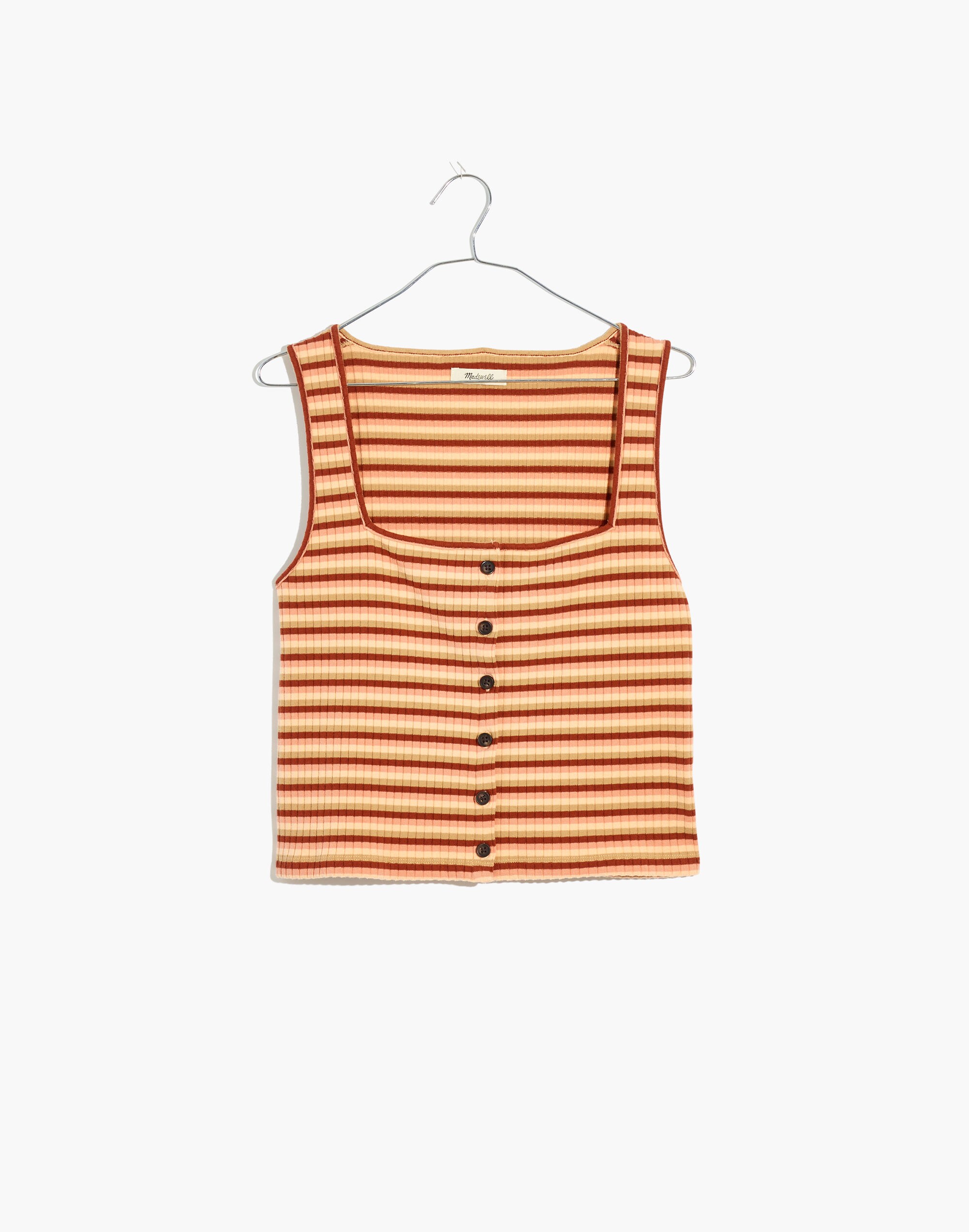 (Re)sourced Ribbed Button-Front Crop Tank in Braxton Stripe
