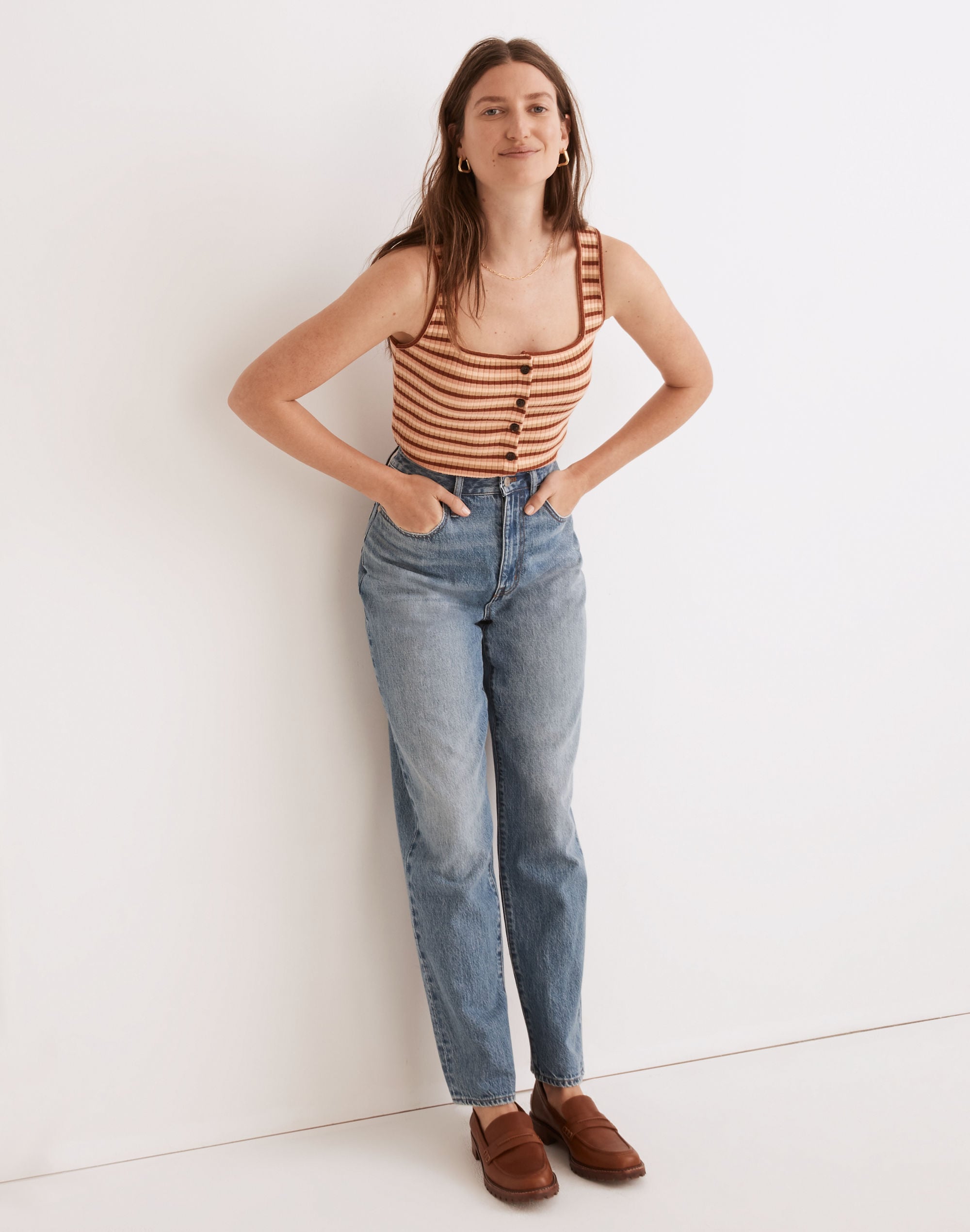 (re)sourced ribbed button-front crop tank in braxton stripe