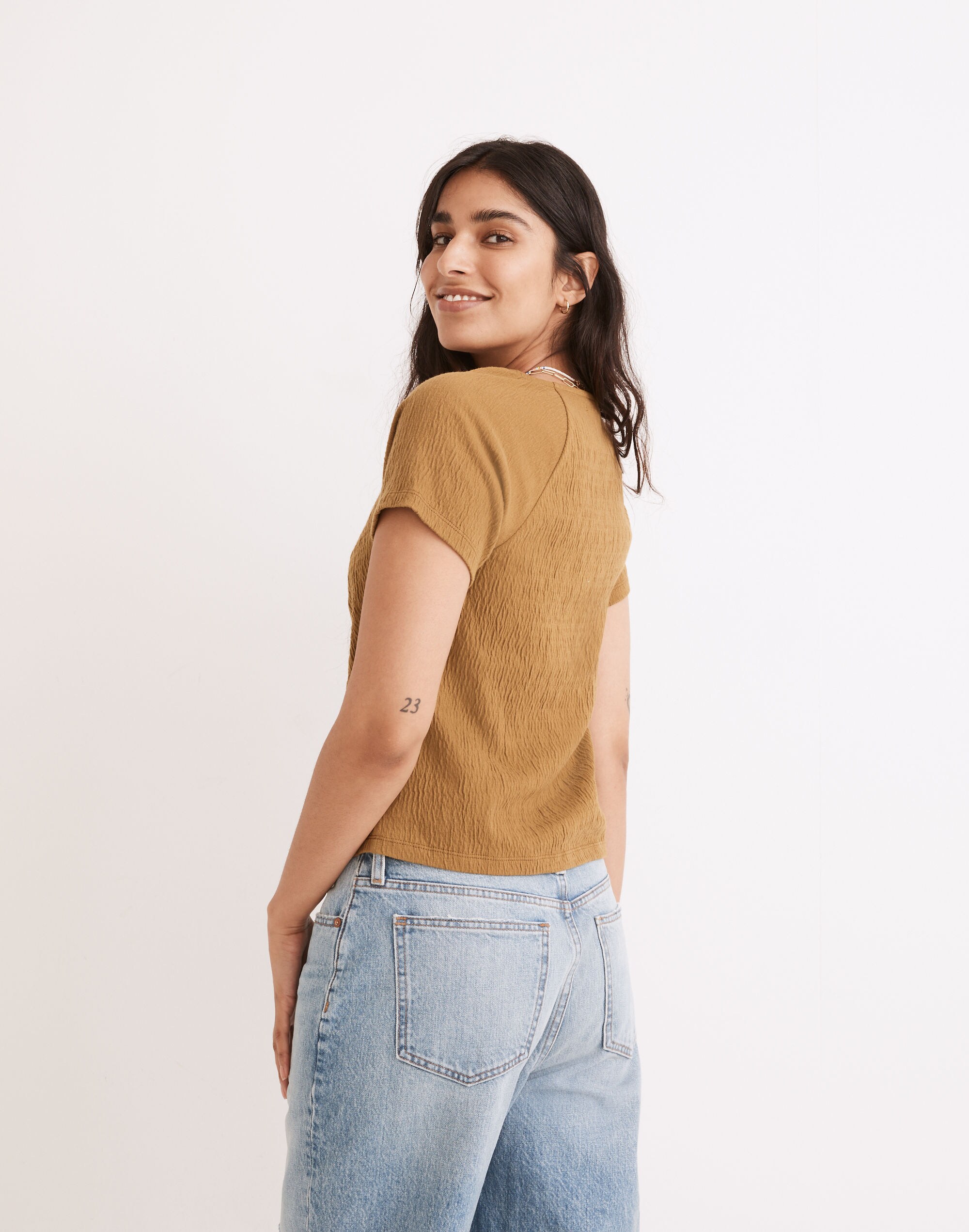 Knit Lightspun Ruched-Front Crop Top