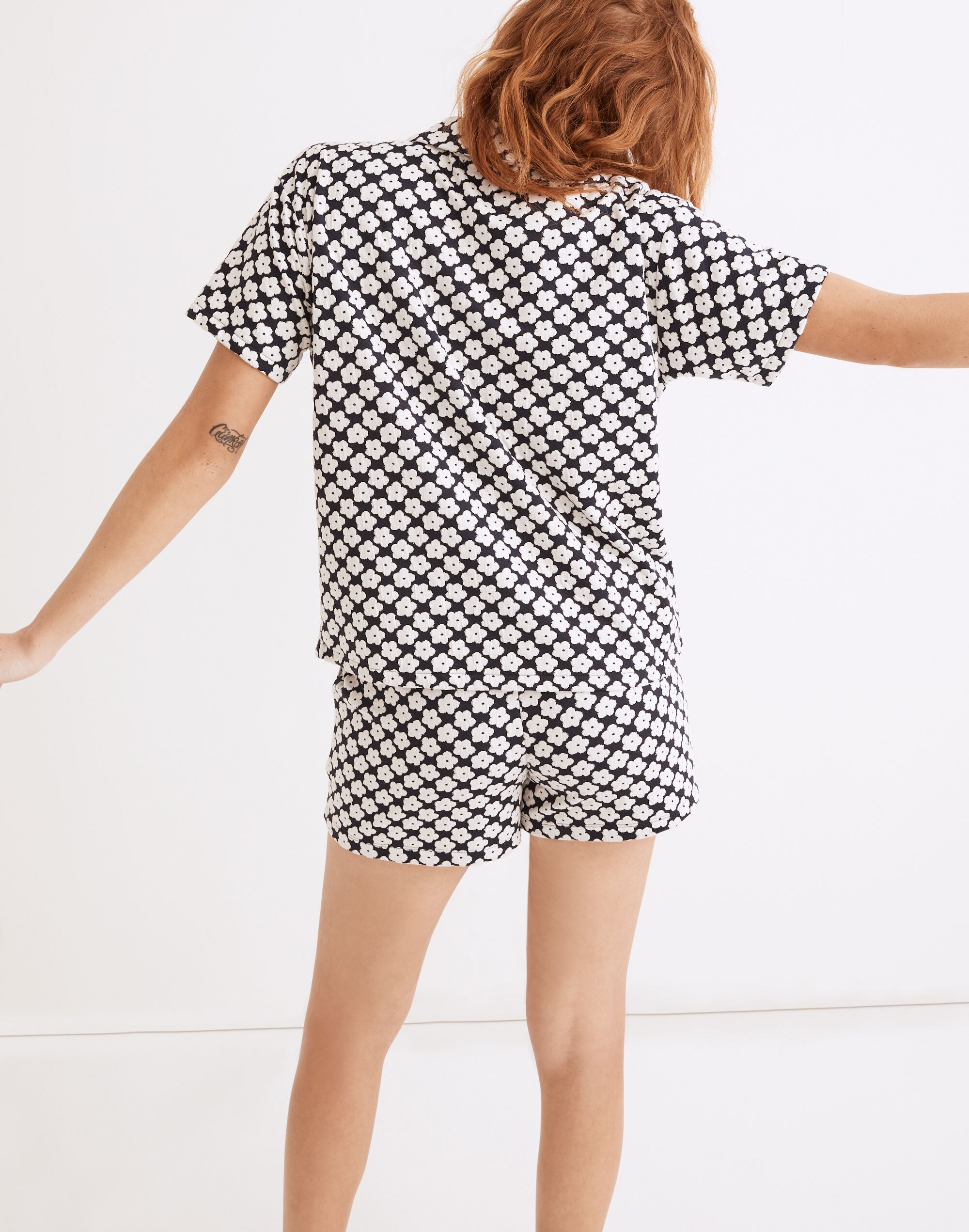 Floral Check Jacquard Knit Camp Shirt