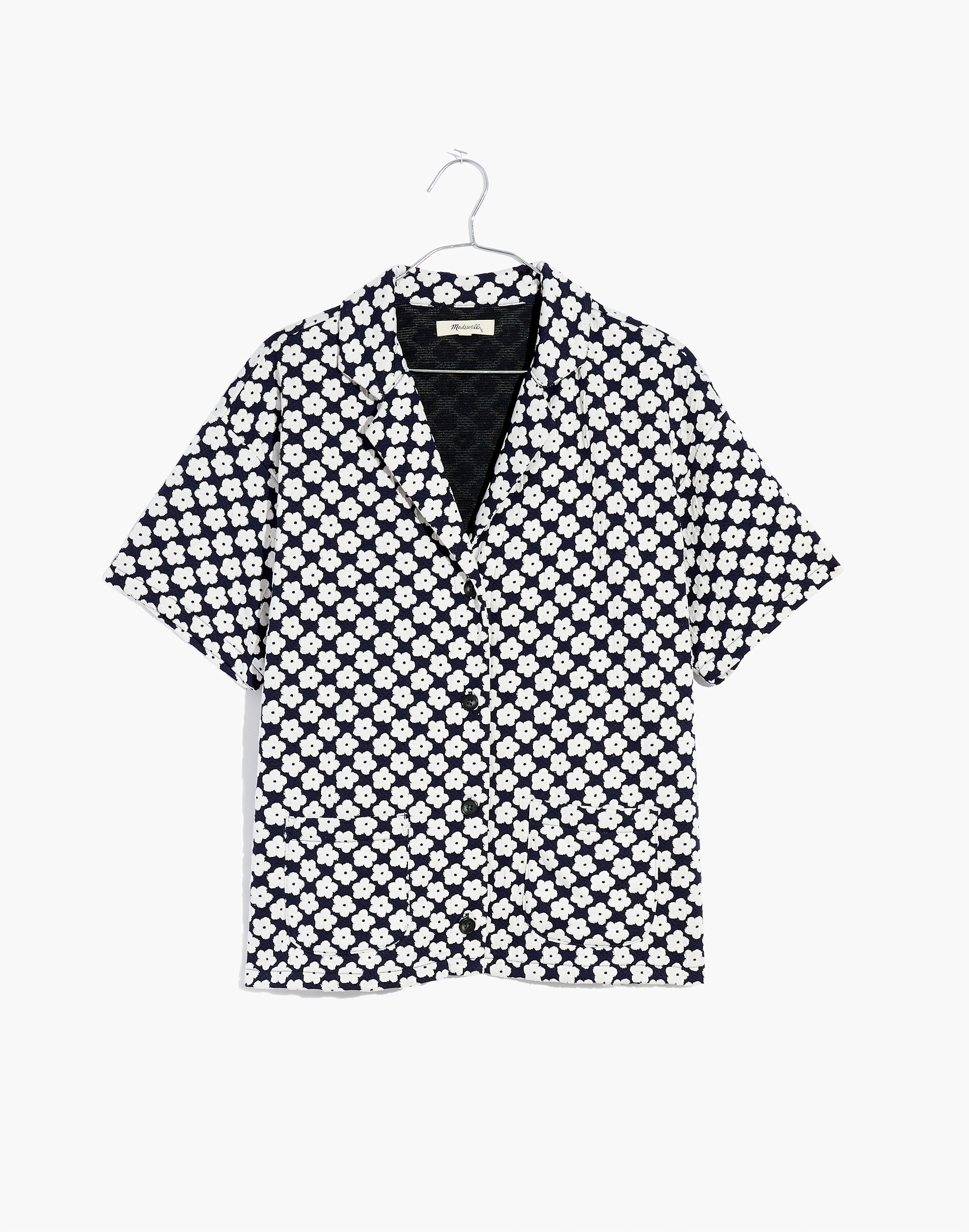 Floral Check Jacquard Knit Camp Shirt