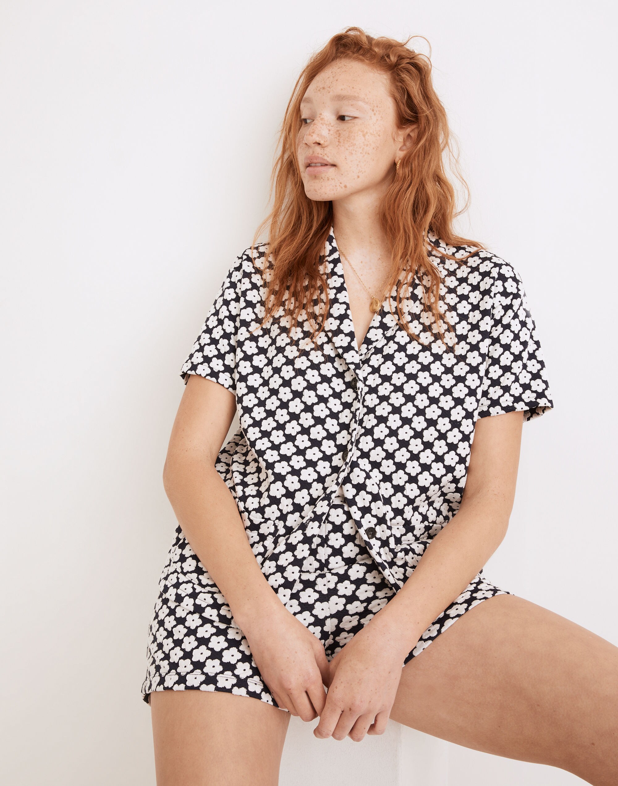 Floral Check Jacquard Knit Camp Shirt