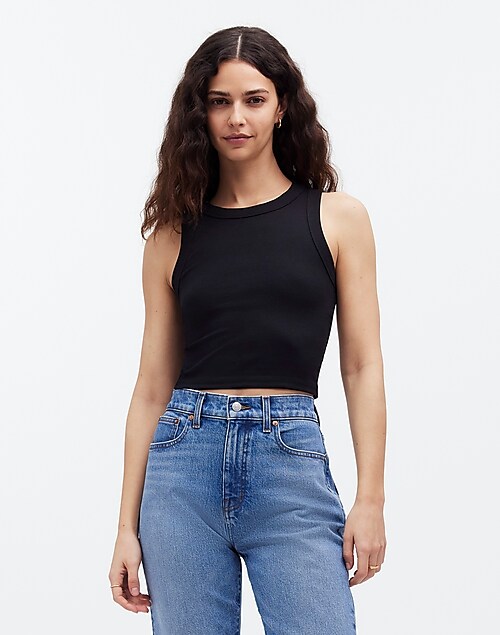 Madewell Built in Bra Ribbed Crop Tank Top Black Size XL NEW - $19