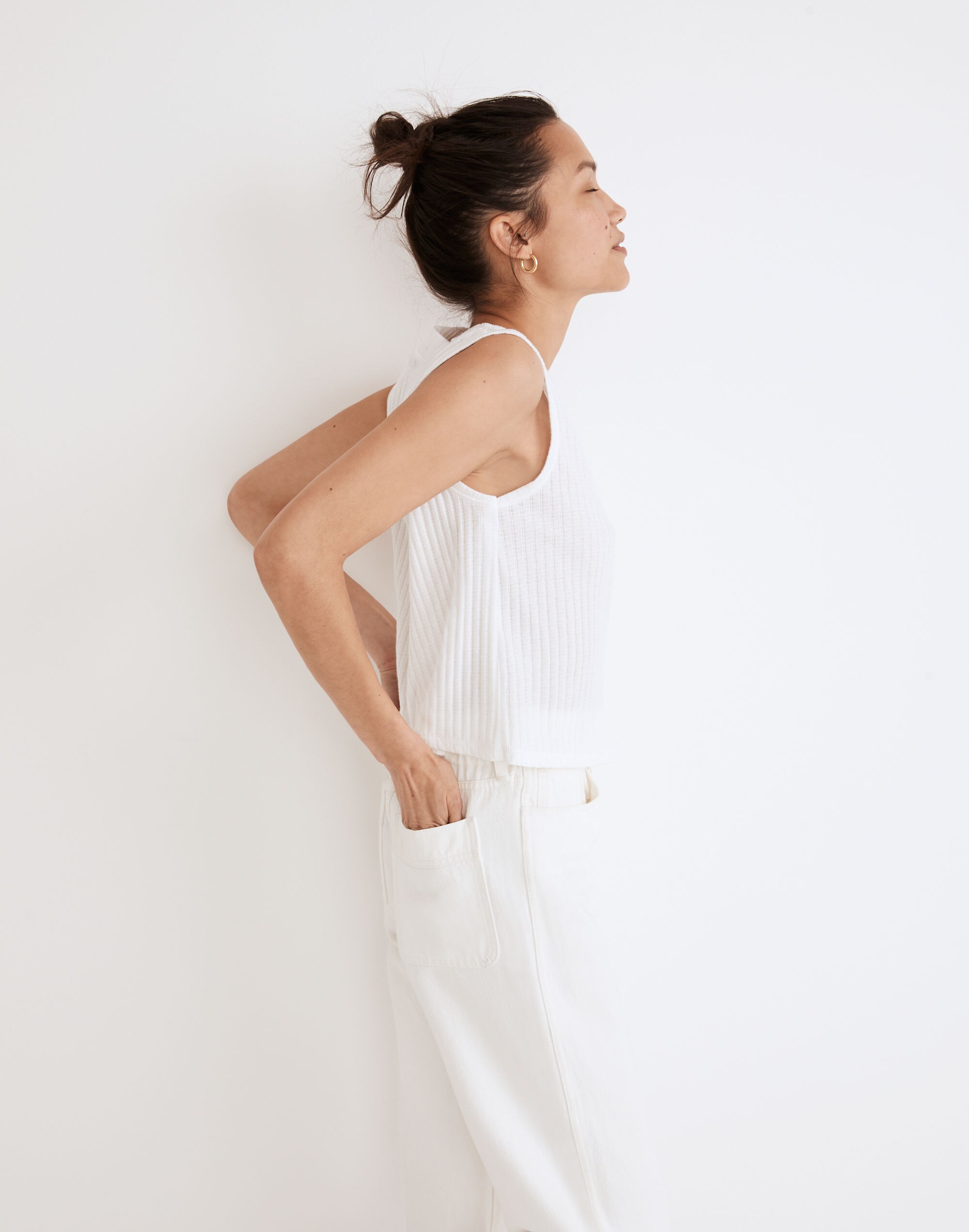 Pointelle Button-Front Crop Tank