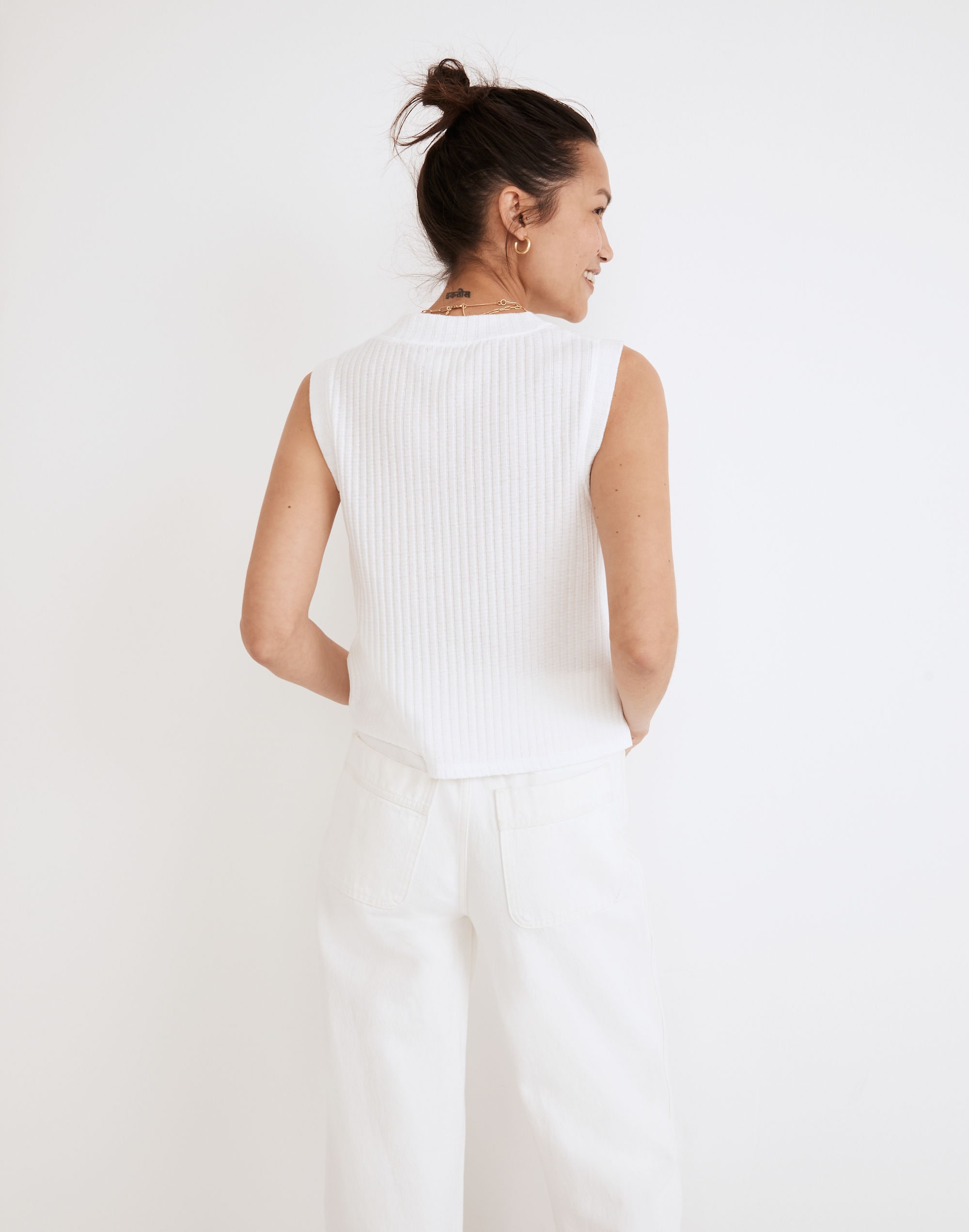 Pointelle Button-Front Crop Tank