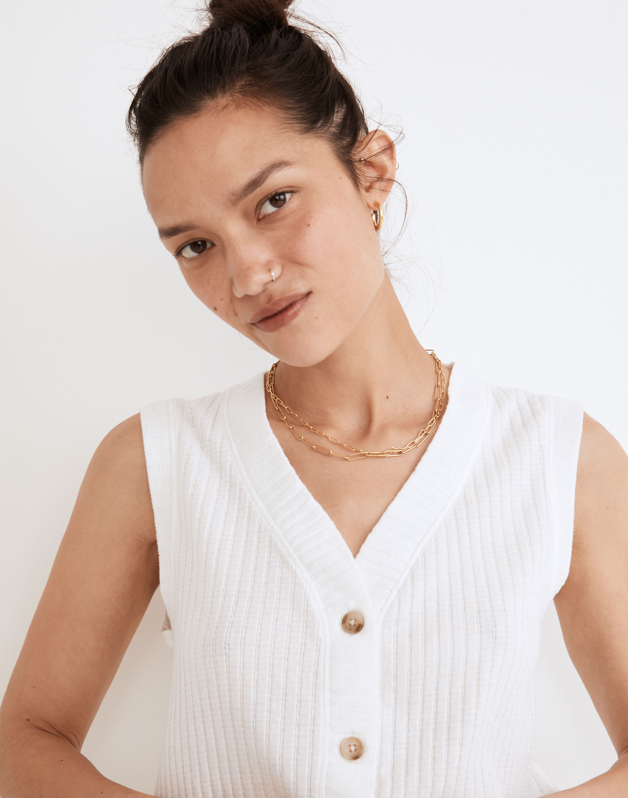 Pointelle Button-Front Crop Tank