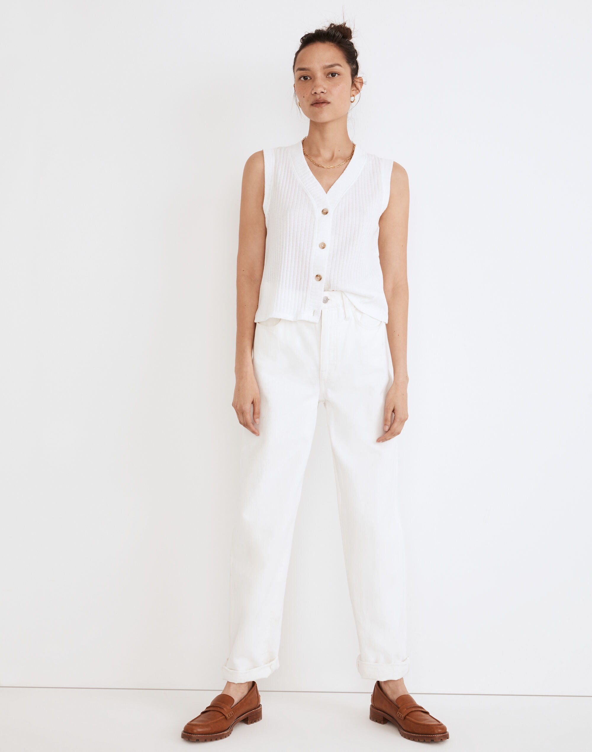 Pointelle Button-Front Crop Tank