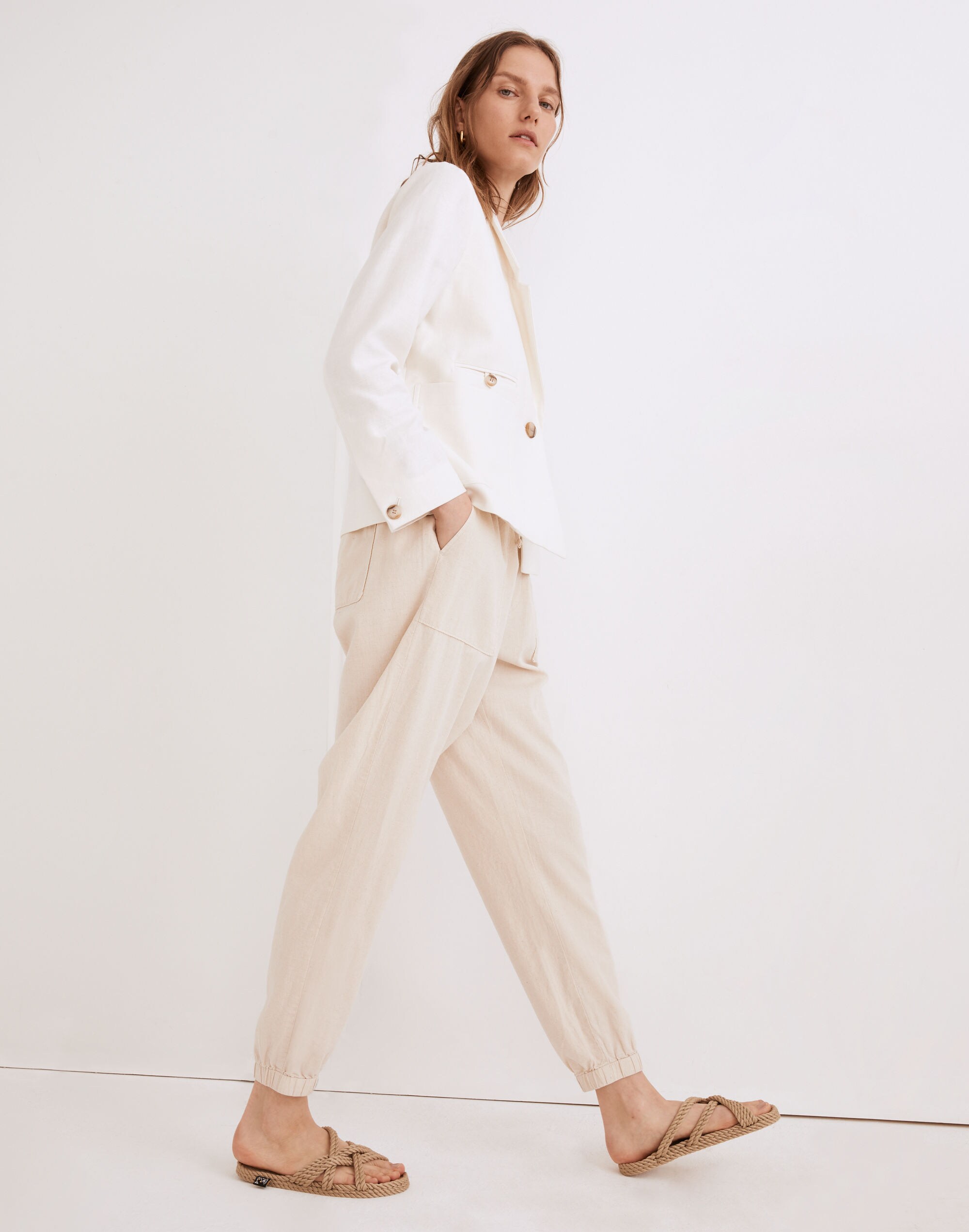 Clarke Crop Blazer in Travel Linen-Blend