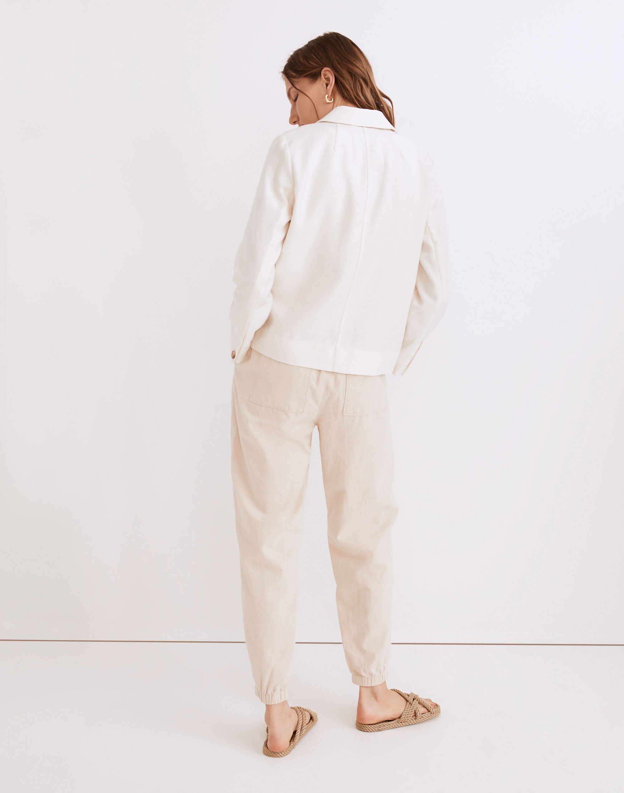 Clarke Crop Blazer in Travel Linen-Blend