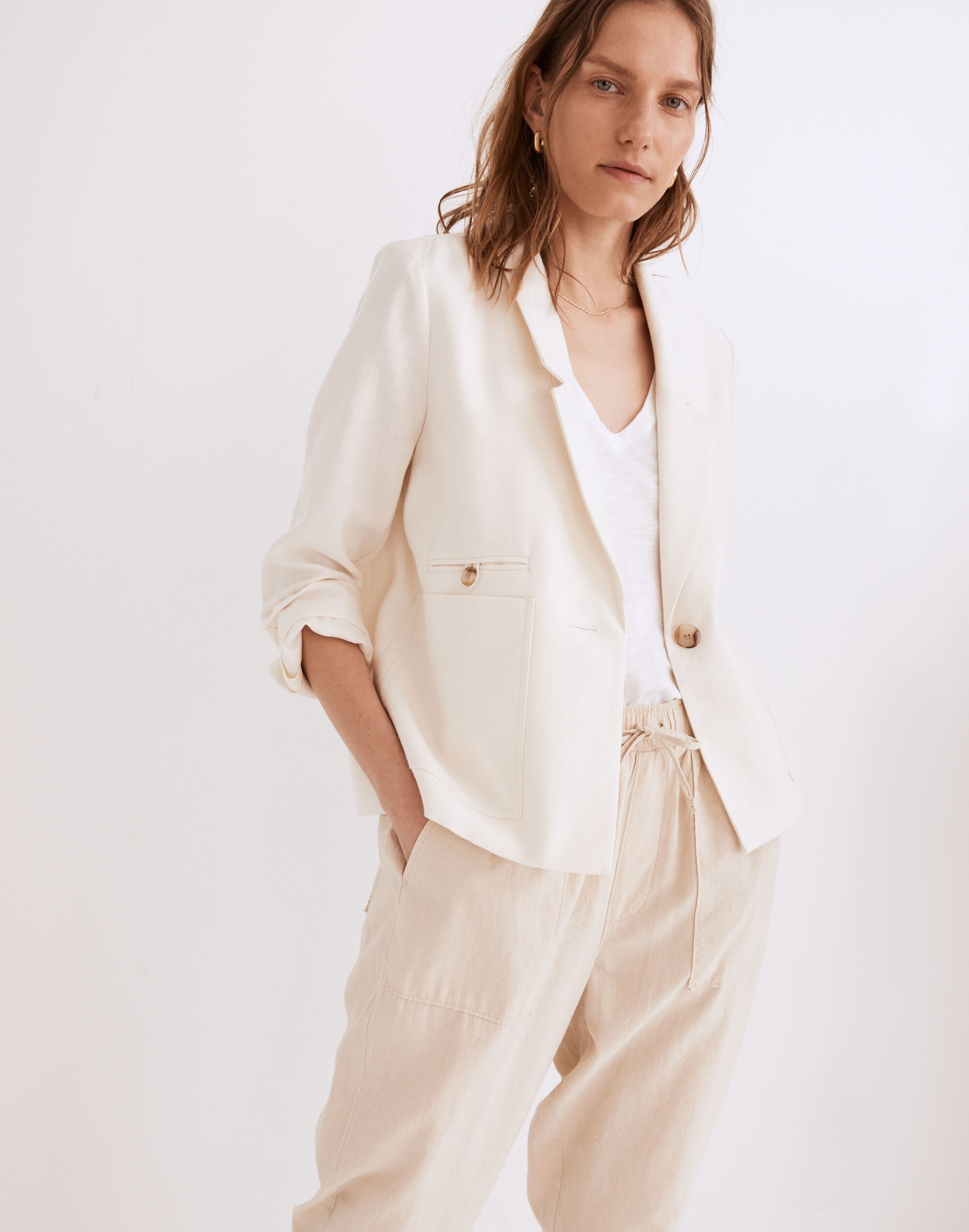 Clarke Crop Blazer in Travel Linen-Blend