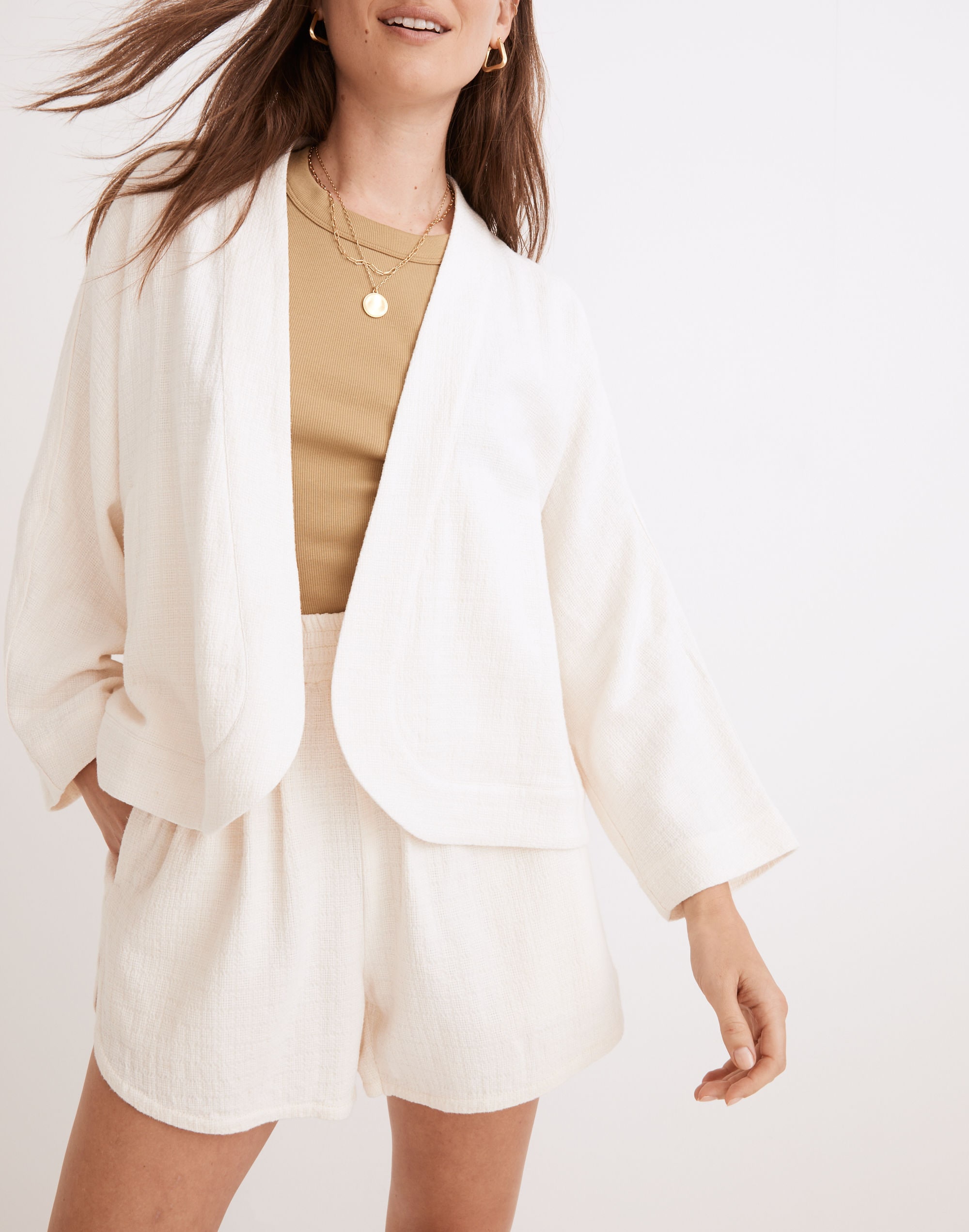 Linen-Blend Cropped Robe Jacket