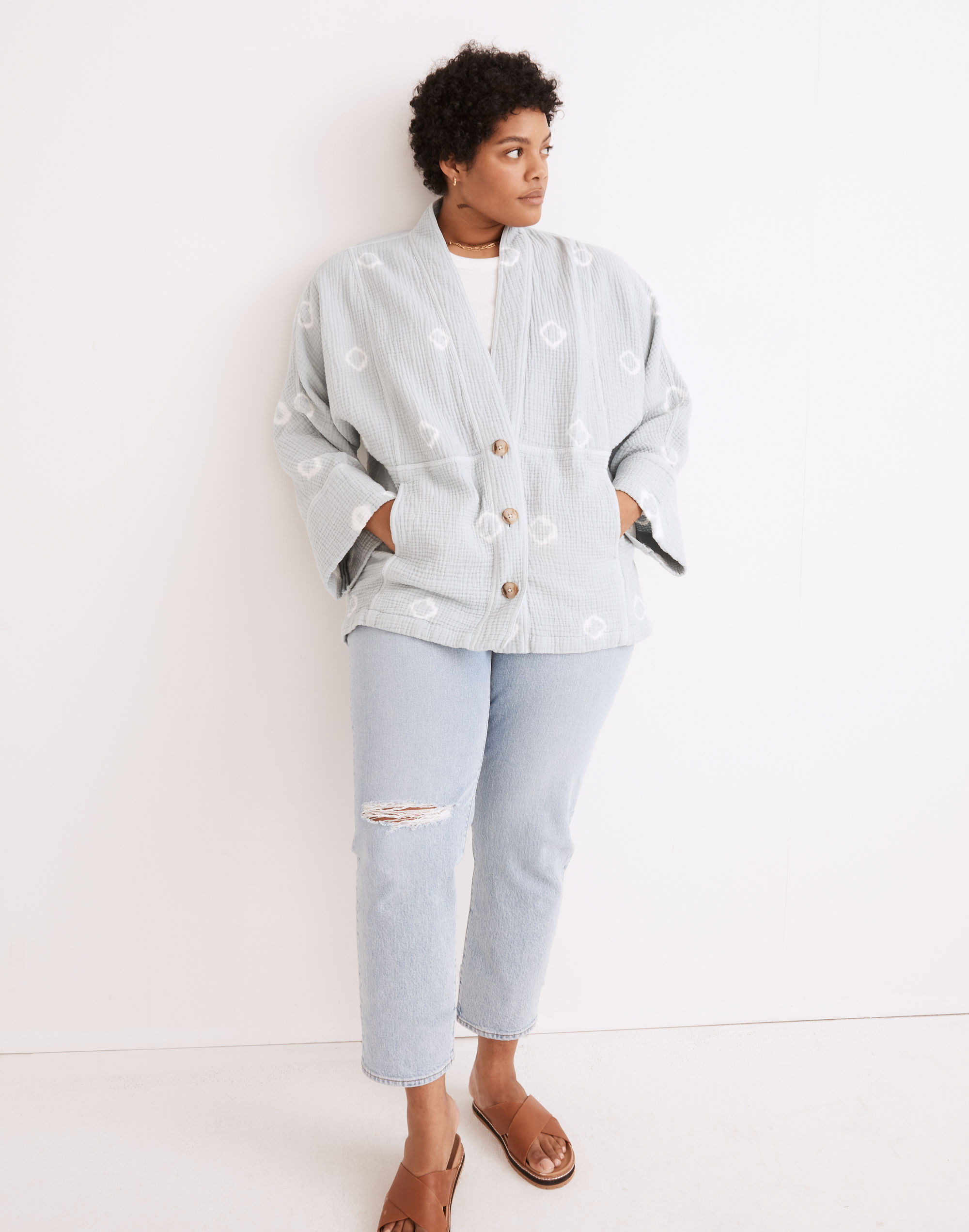 Shibori Lightspun Seamed Robe Jacket