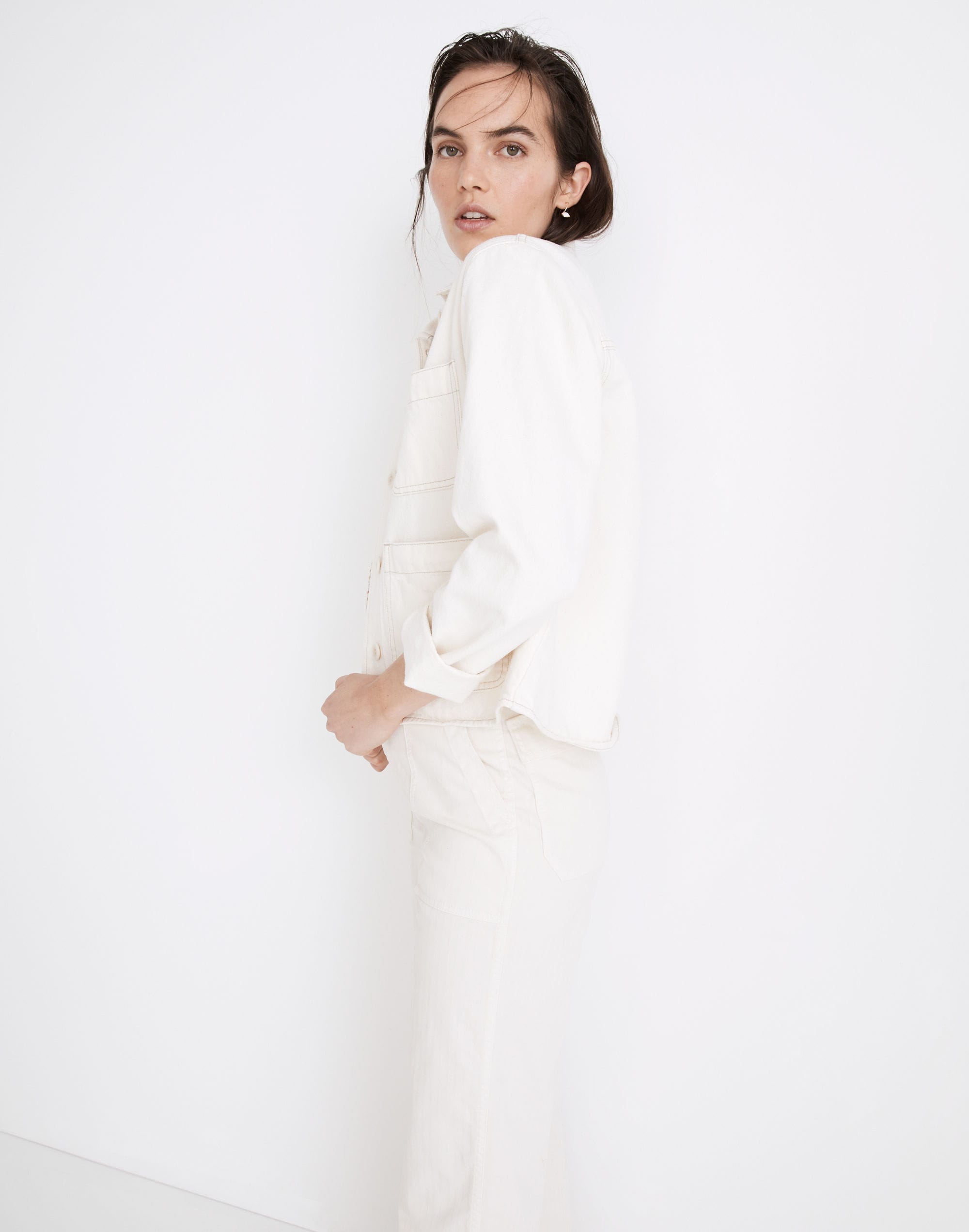 Denim Mahoney Crop Chore Jacket in Vintage Canvas Wash