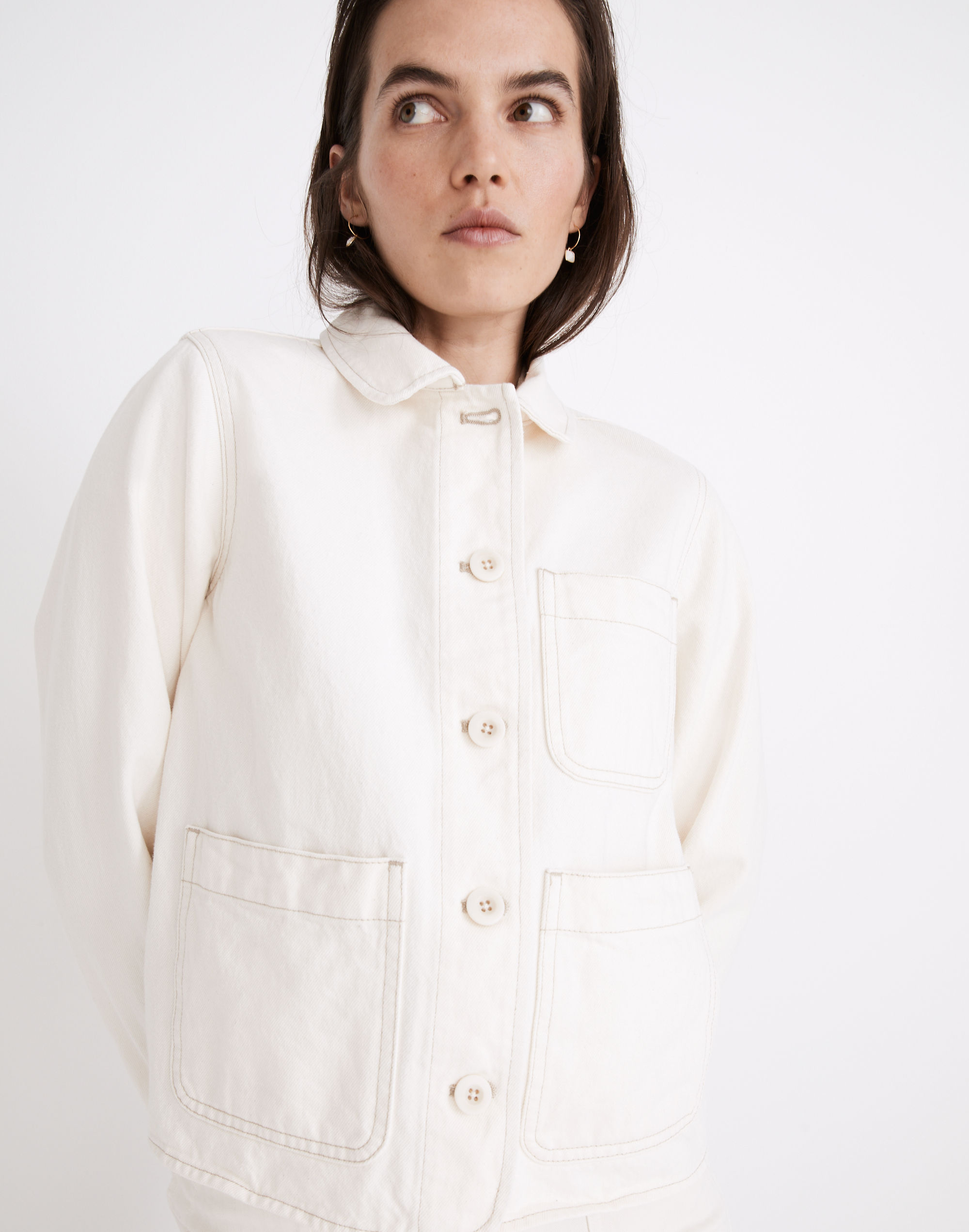 Denim Mahoney Crop Chore Jacket in Vintage Canvas Wash