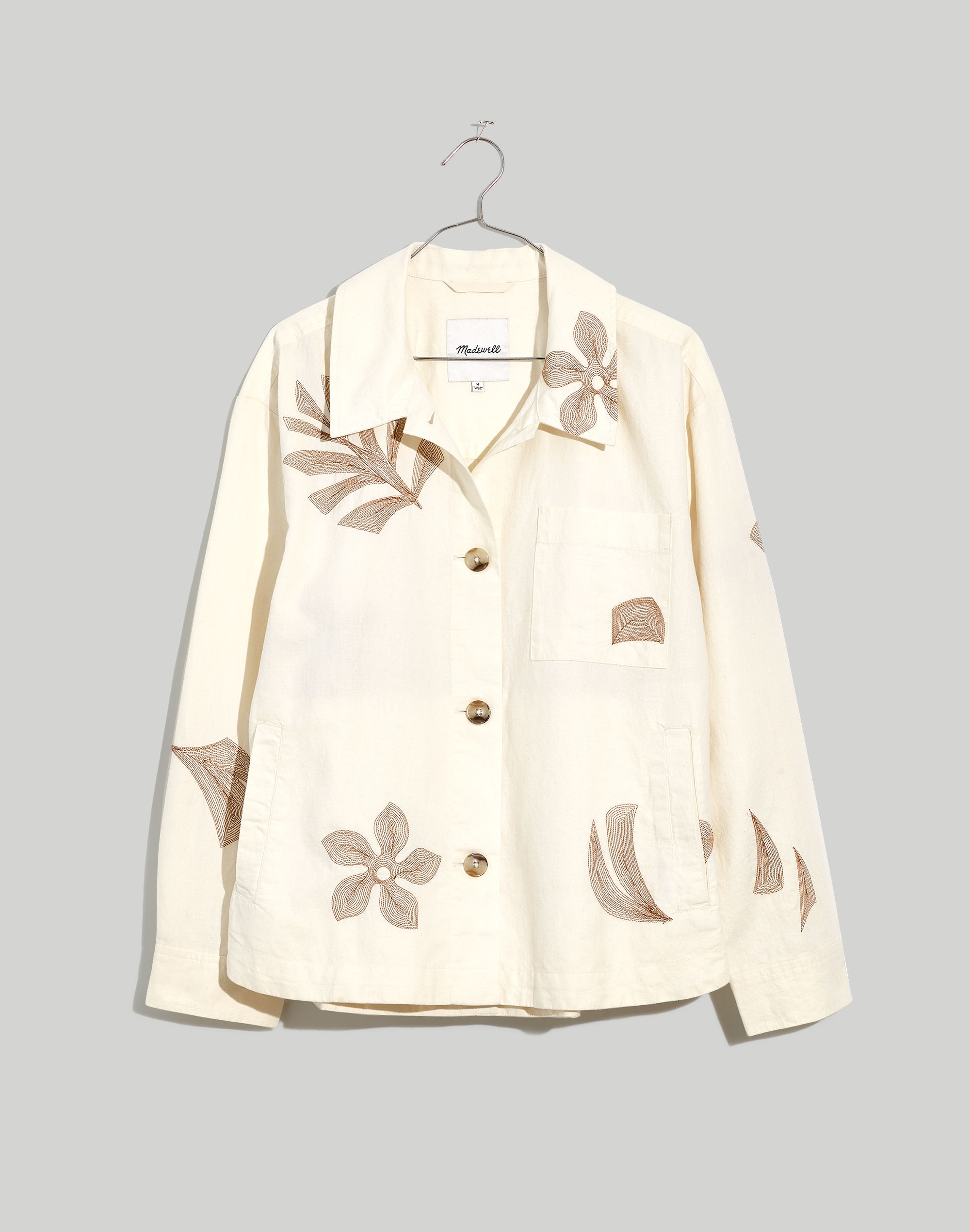 Embroidered Linen Crop Shirt-Jacket in Tropicale Floral