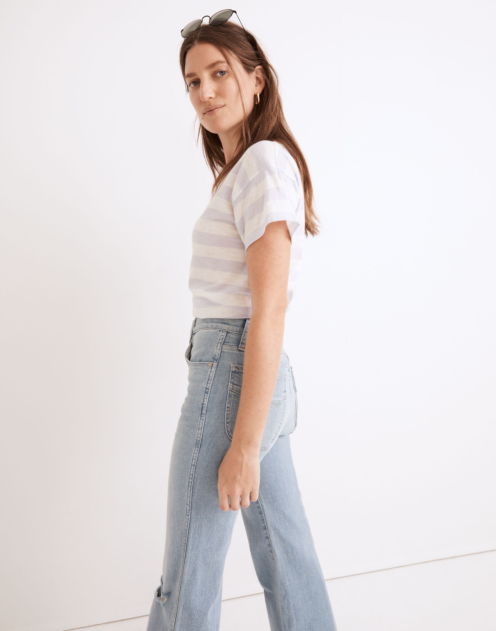 Whisper Cotton Rib-Crewneck Ringer Tee in Thurman Stripe