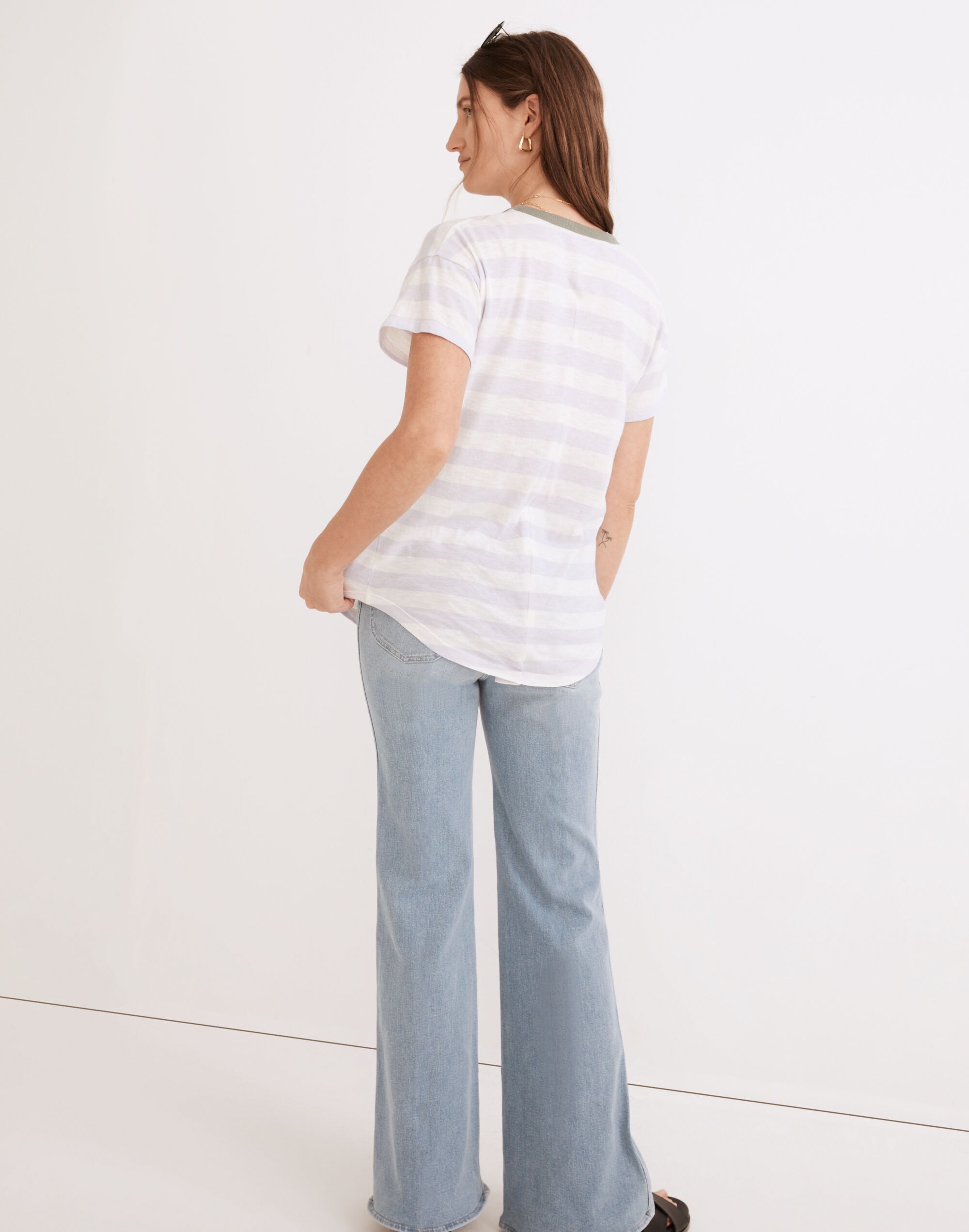 Whisper Cotton Rib-Crewneck Ringer Tee in Thurman Stripe