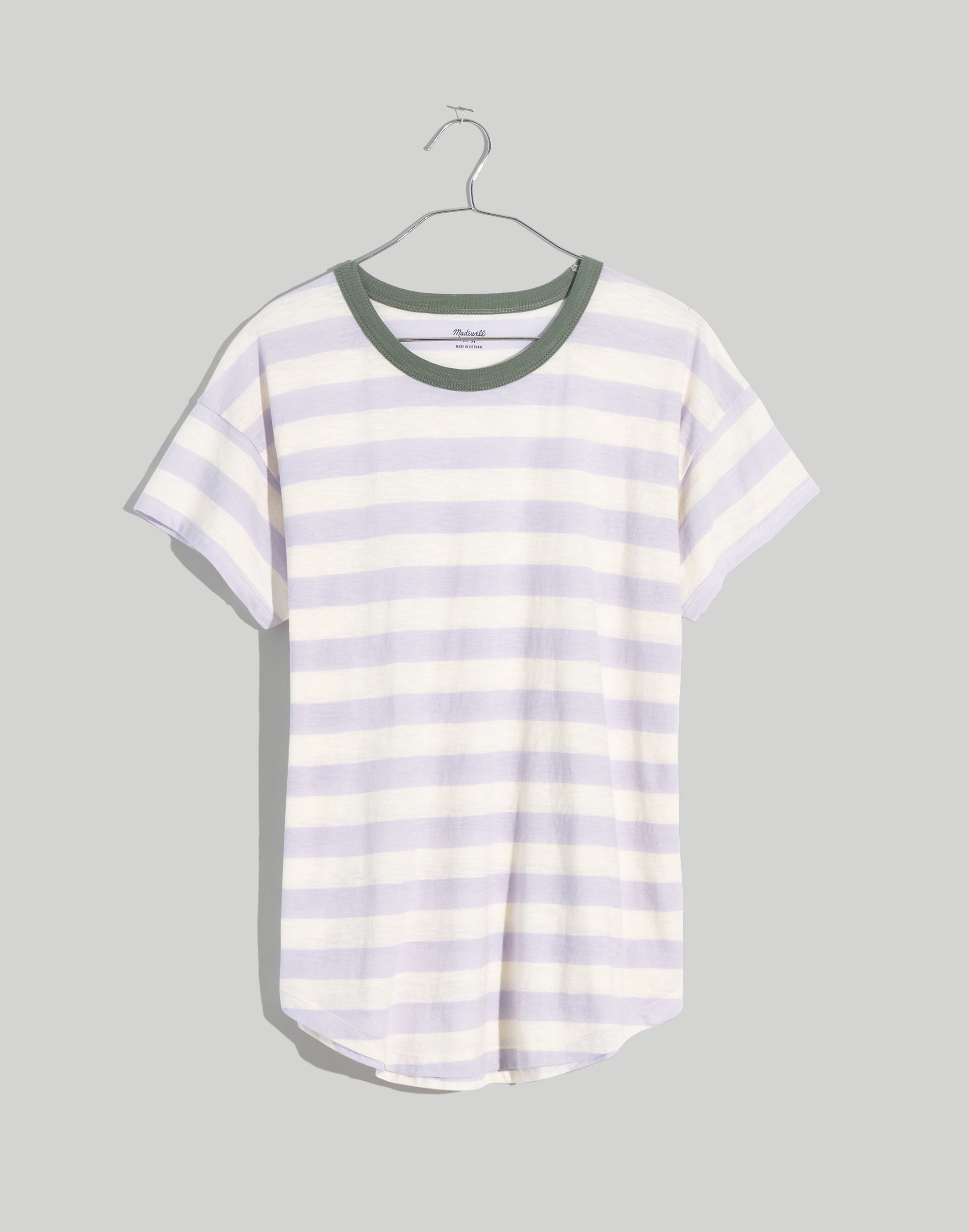 Whisper Cotton Rib-Crewneck Ringer Tee in Thurman Stripe