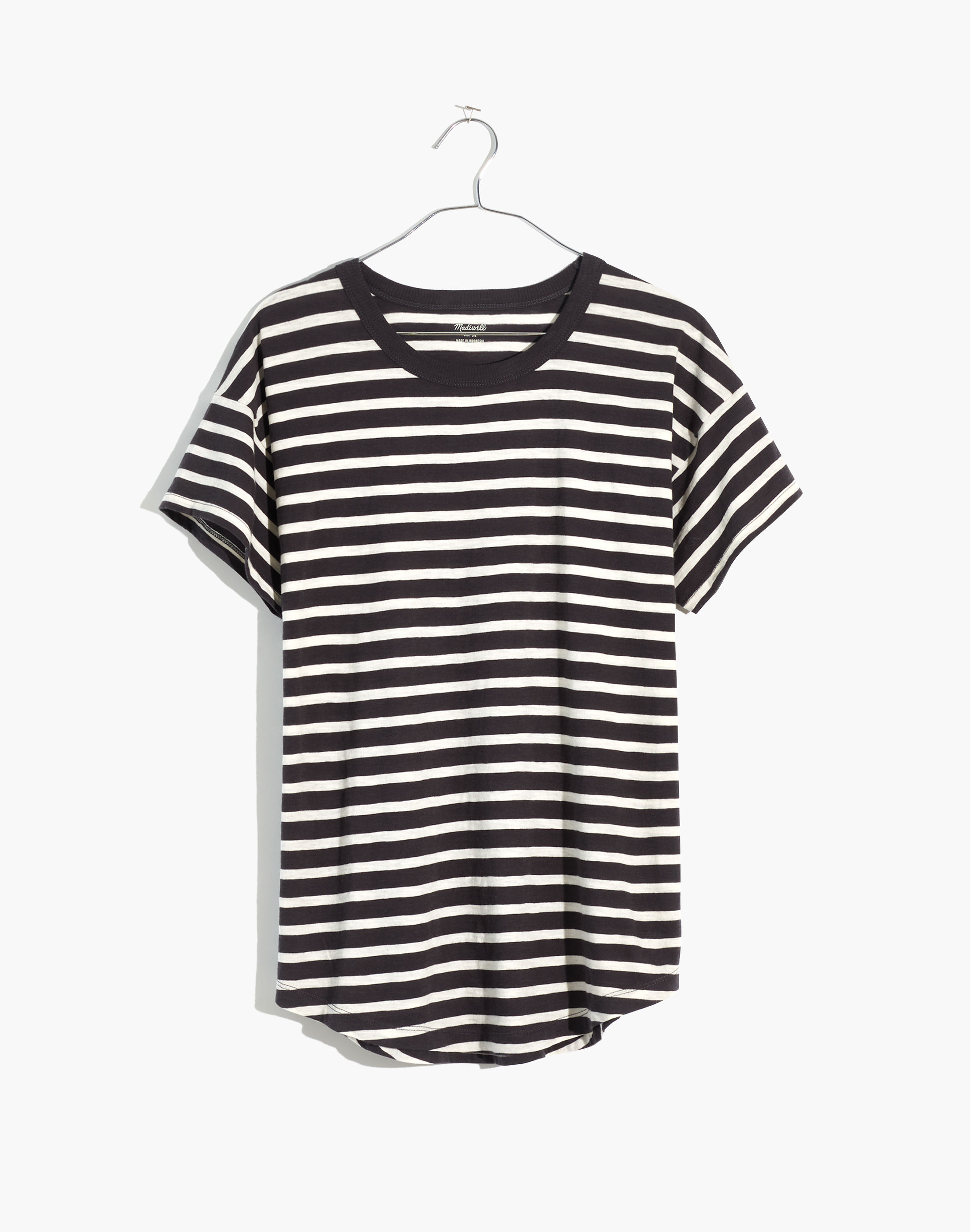 Whisper Cotton Rib-Crewneck Tee in Hader Stripe