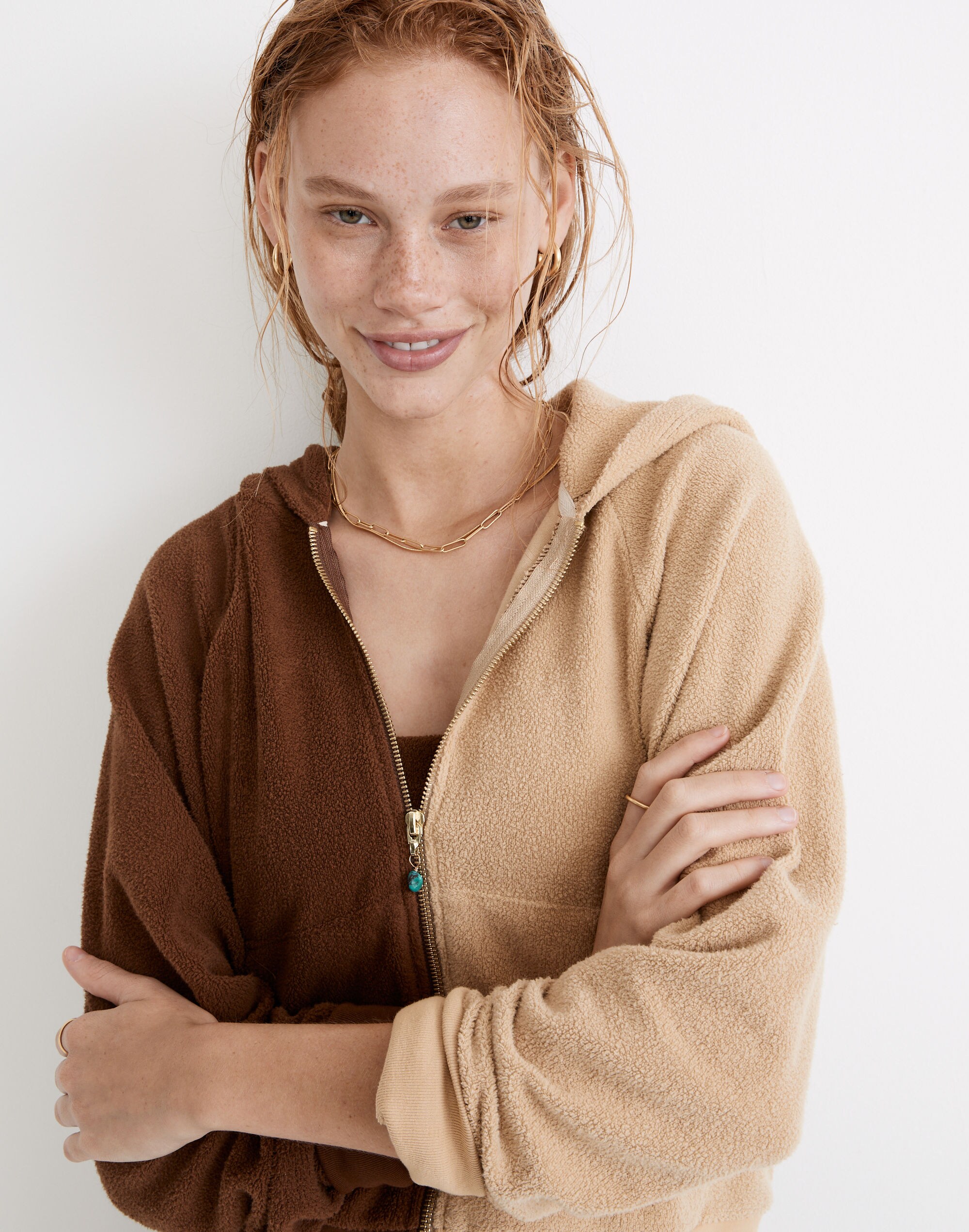 Donni Colorblock Duo Zip-Up Hoodie Sweatshirt