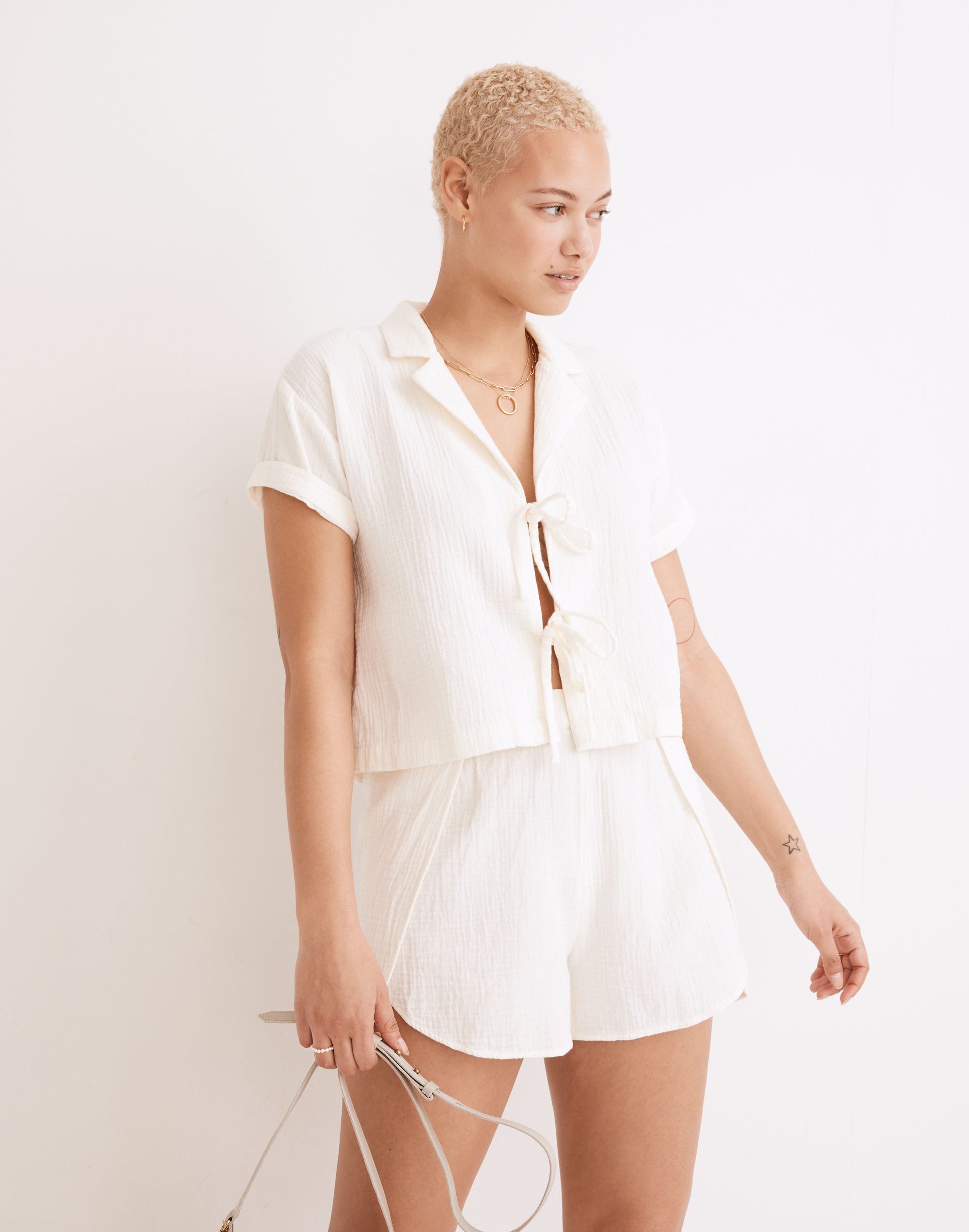 Lightestspun Tie-Front Cover-Up Crop Shirt